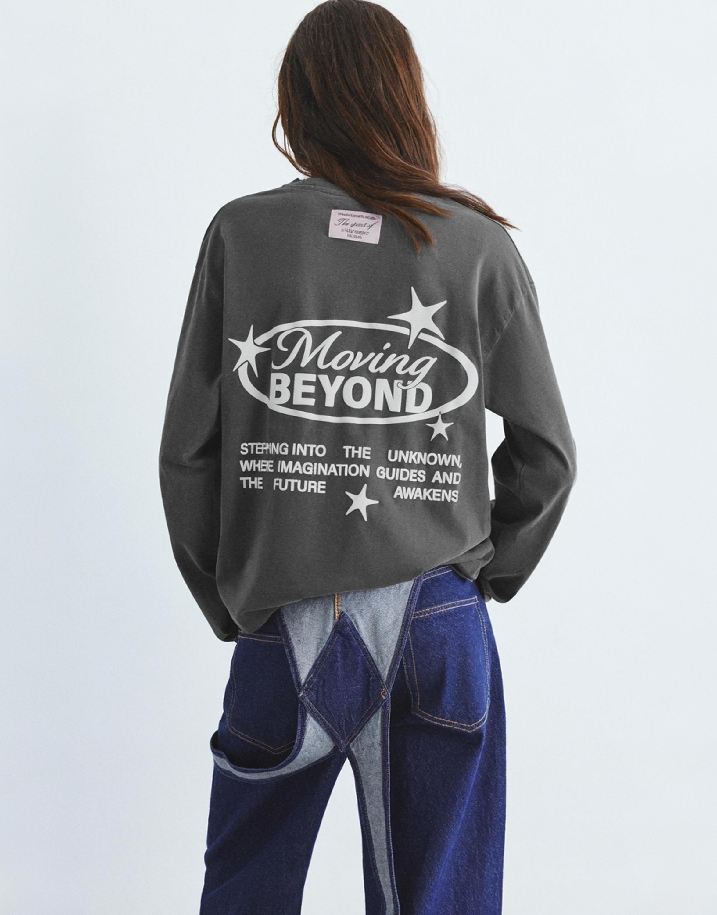 Long sleeve graphic print T-shirt — Faded black
