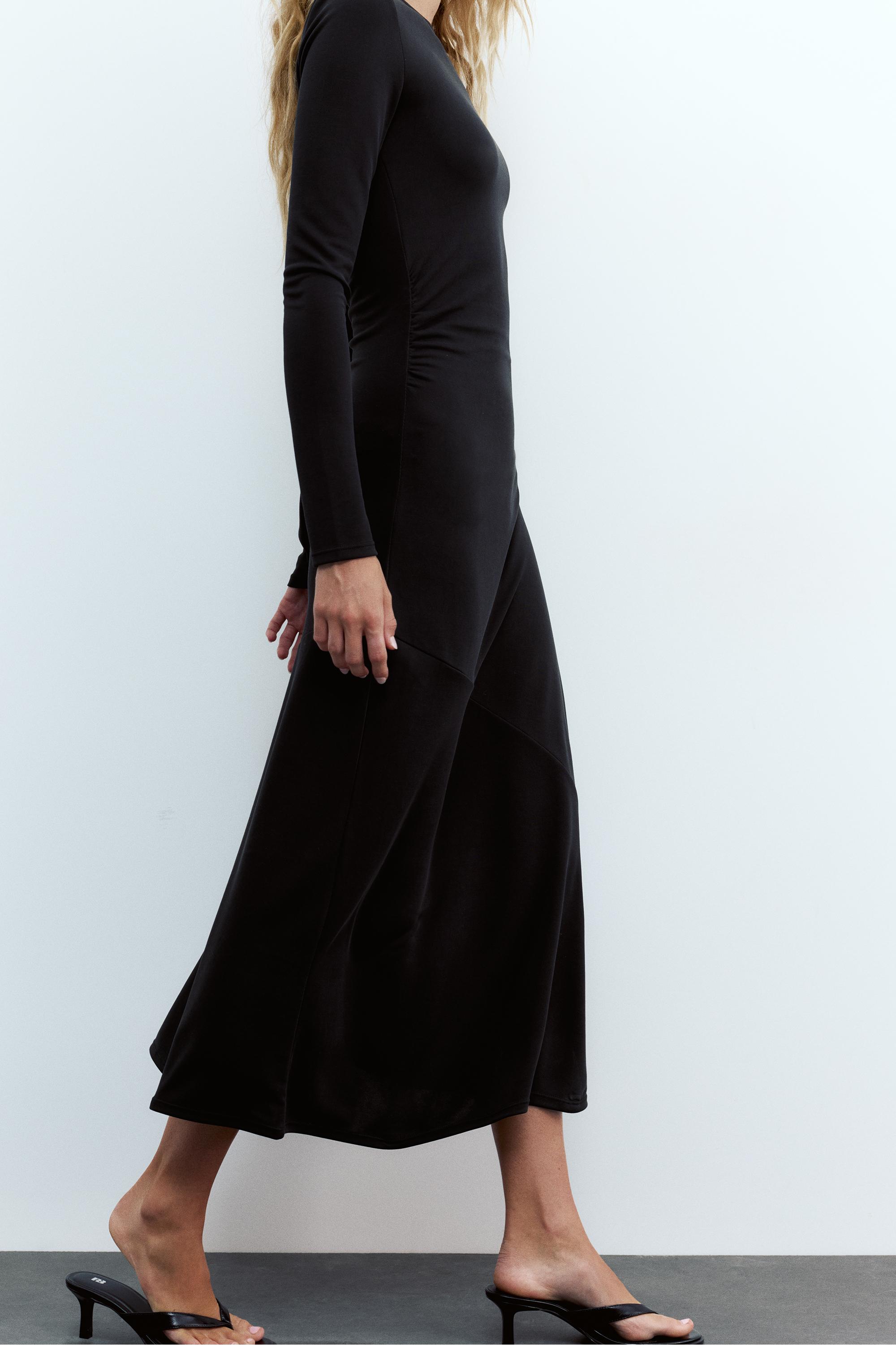 Fluid draped cupro midi dress — Anthracite grey
