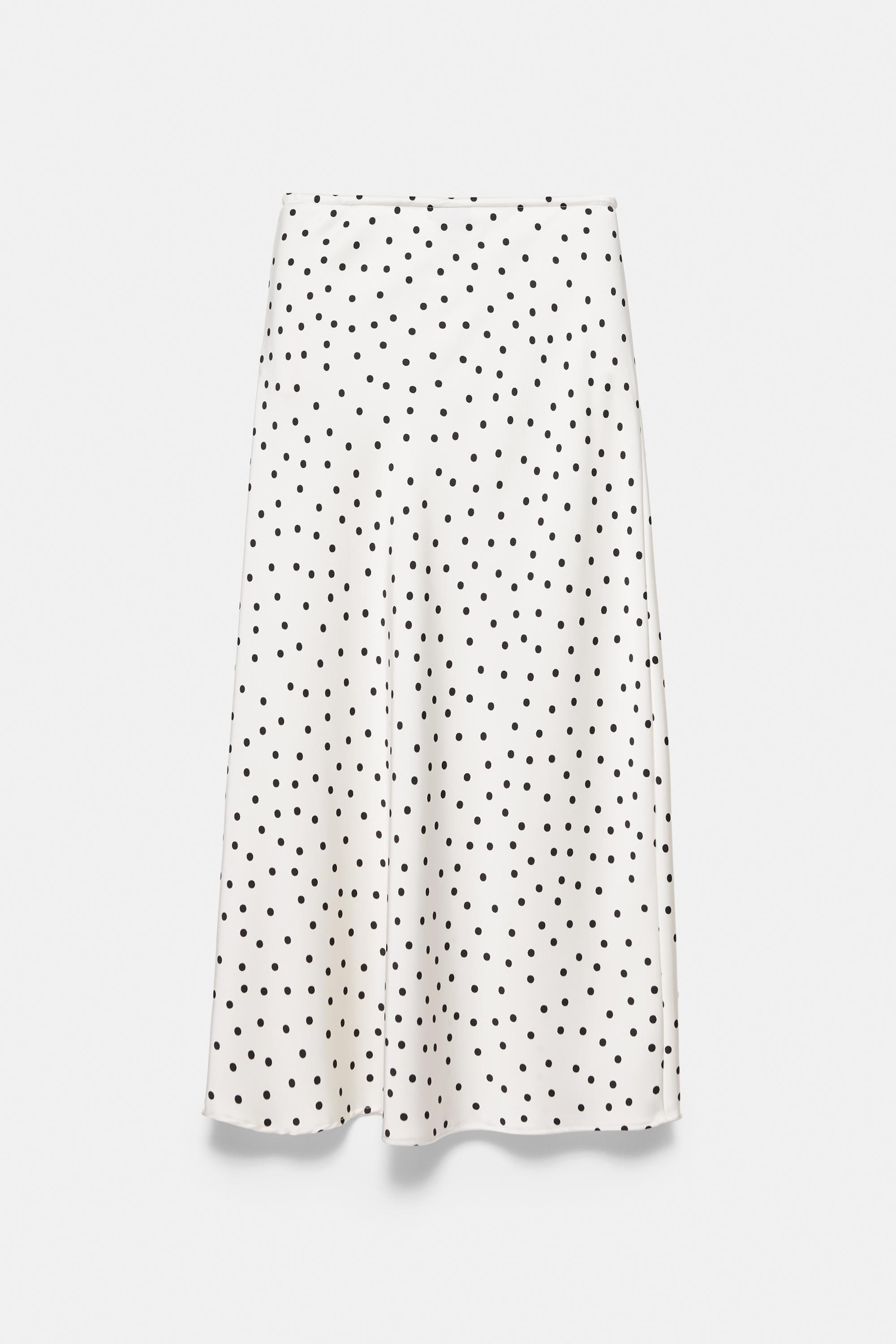 Satin drawstring midi skirt — Ecru/Black
