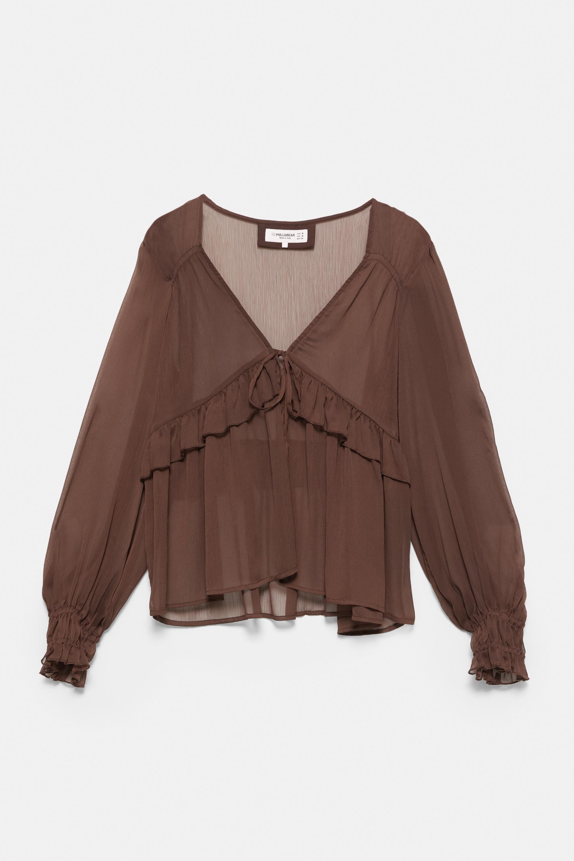 Sheer blouse with ruffle