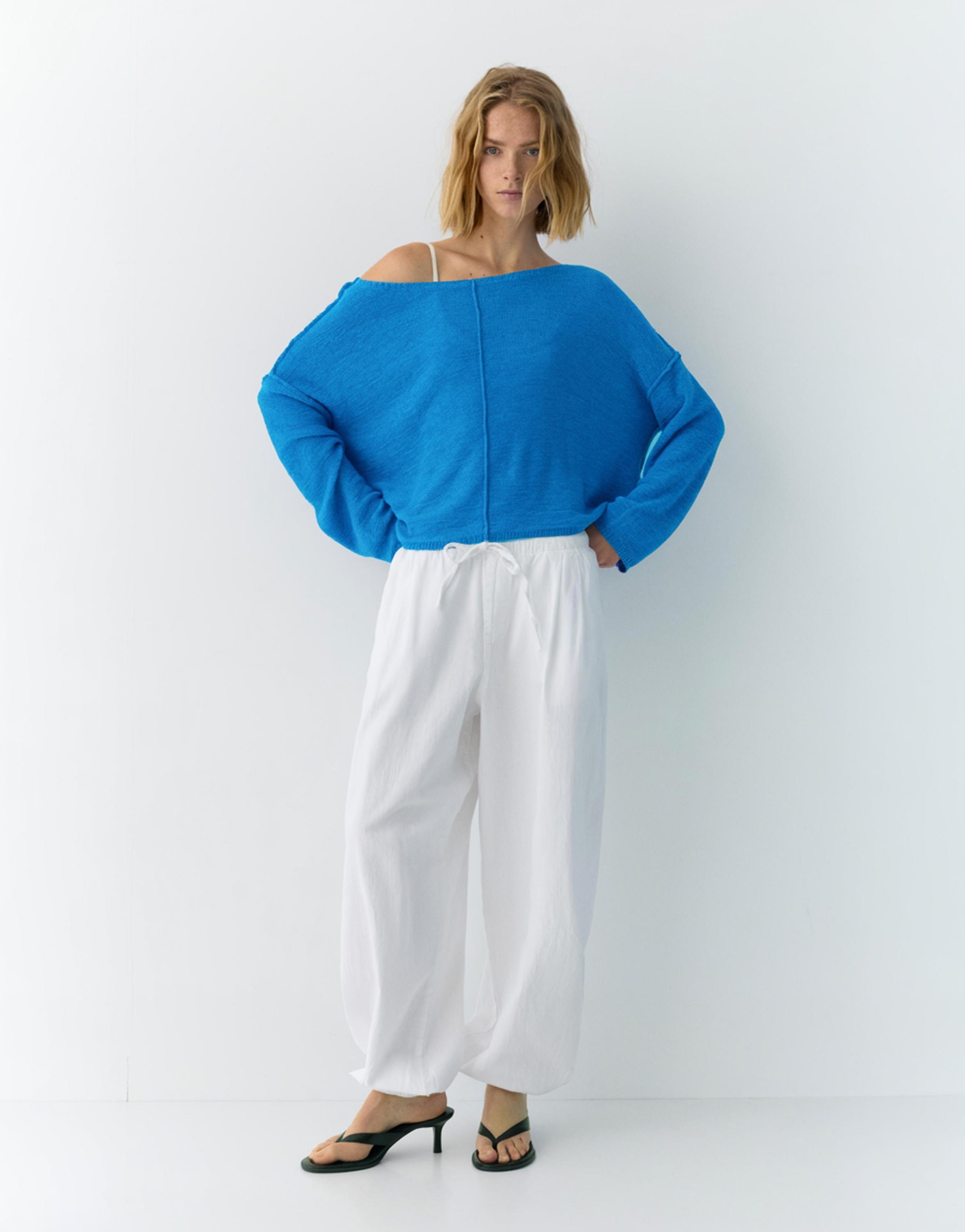 Asimetrik ince örgü kazak - Görsel 8