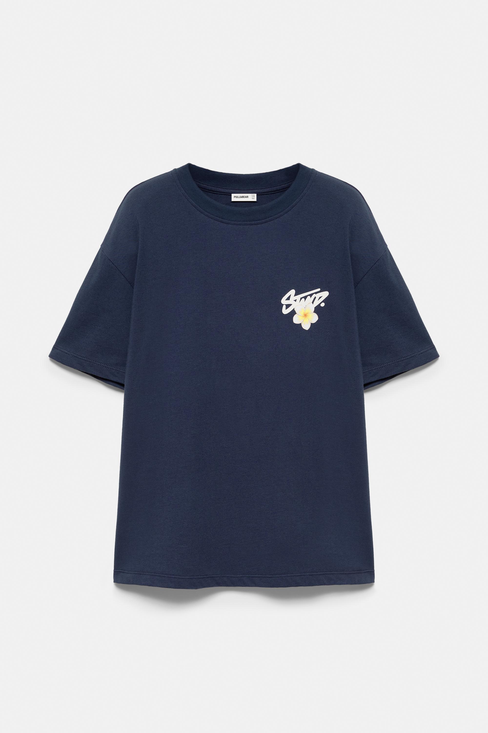 Oversize floral graphic T-shirt — Navy