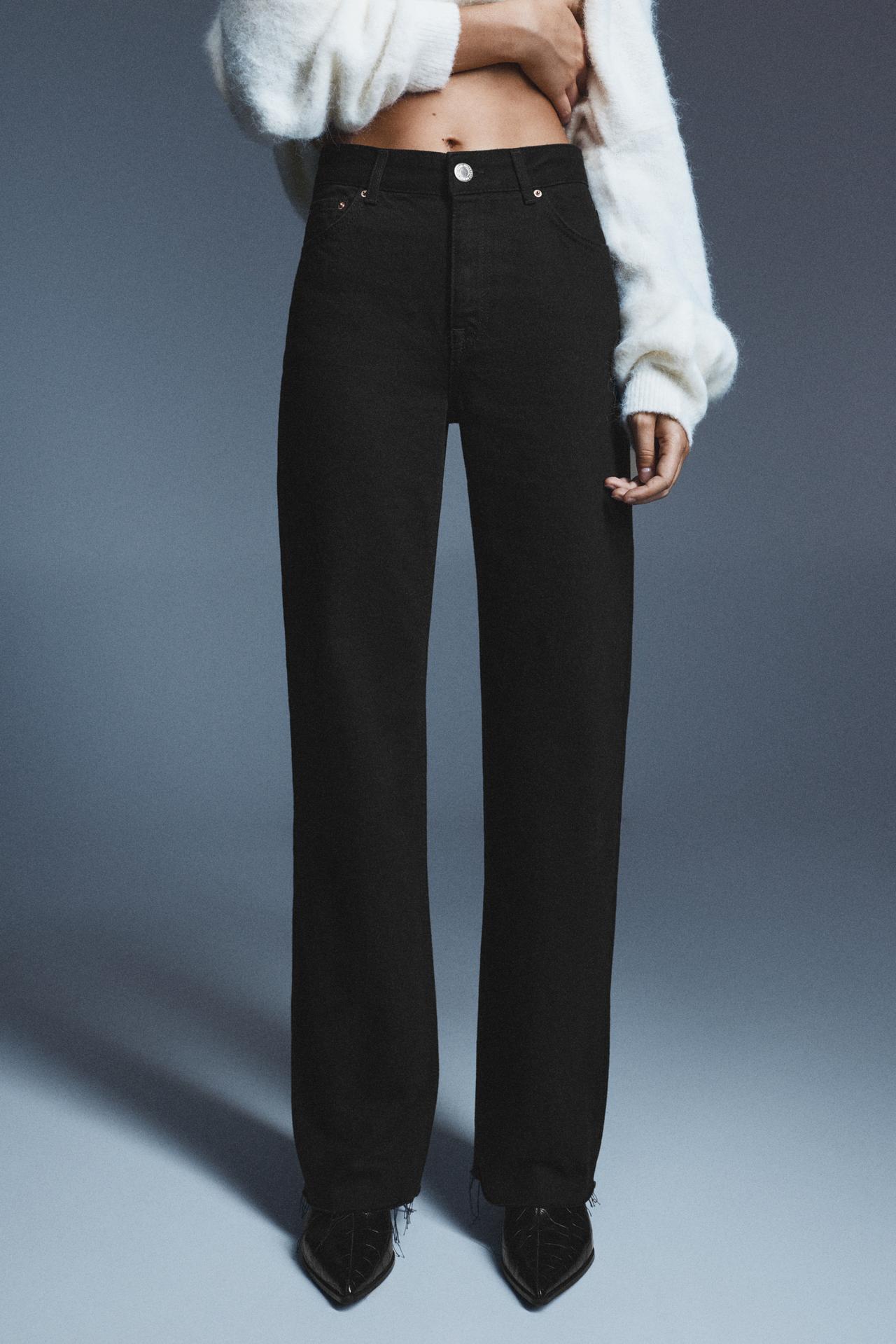 High-waist wide straight-leg jeans — Black marl