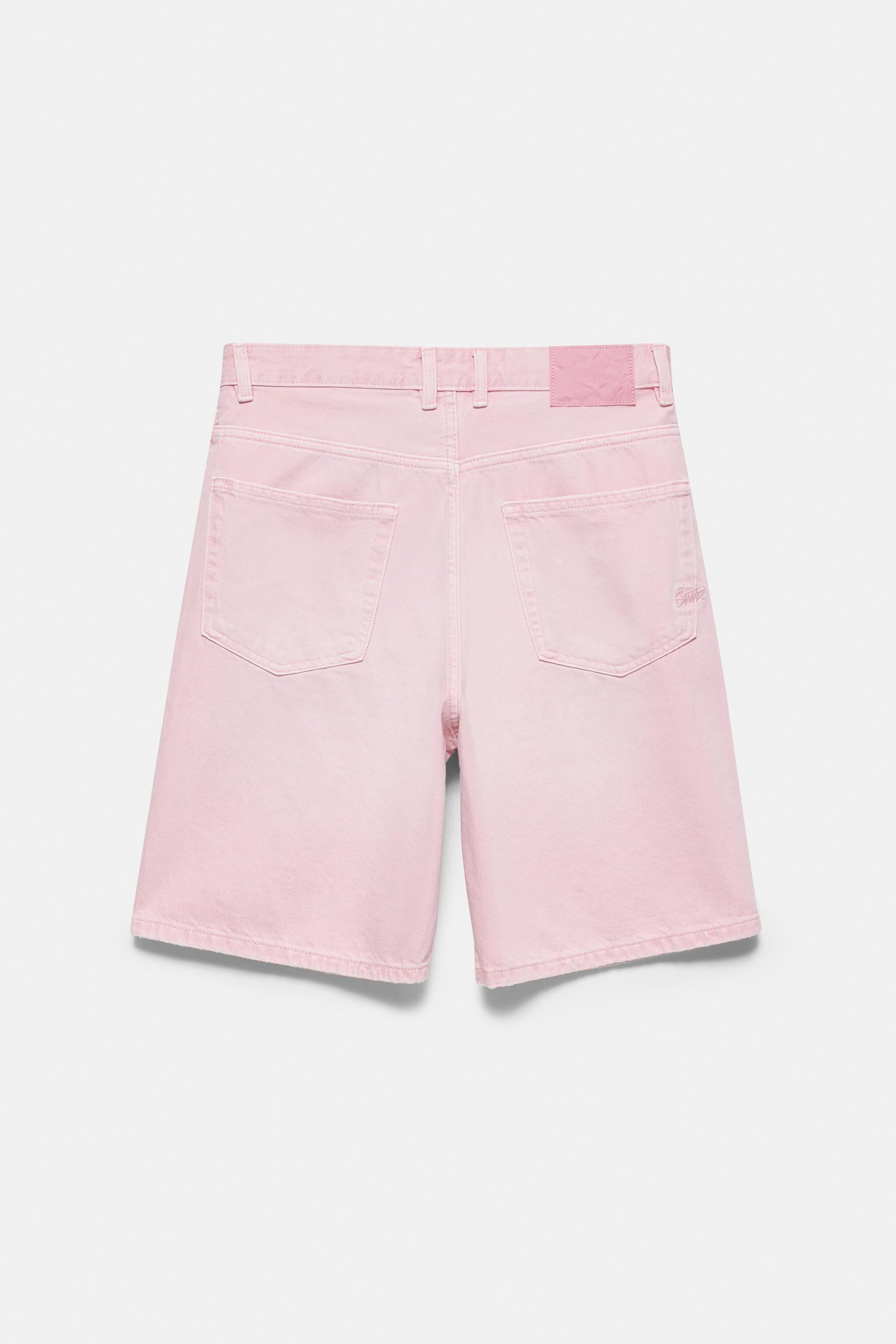 Baggy denim Bermuda shorts — Rose pink