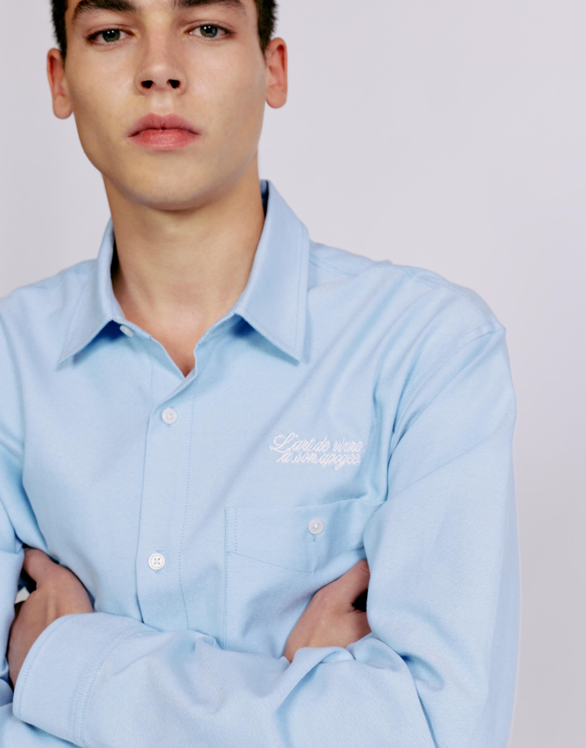 Embroidered long sleeve shirt — Pale blue