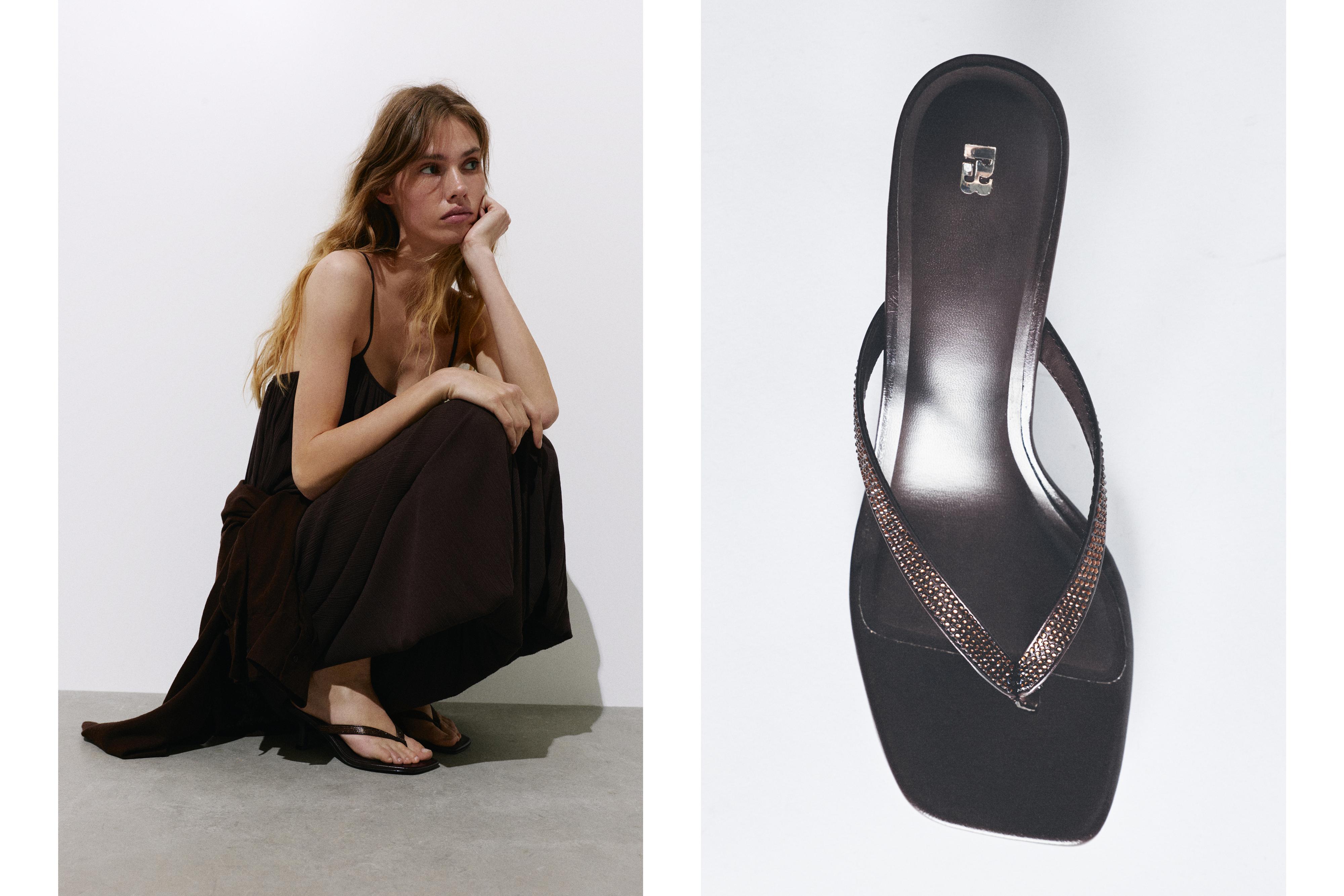 Heeled sandals with rhinestones — Maroon