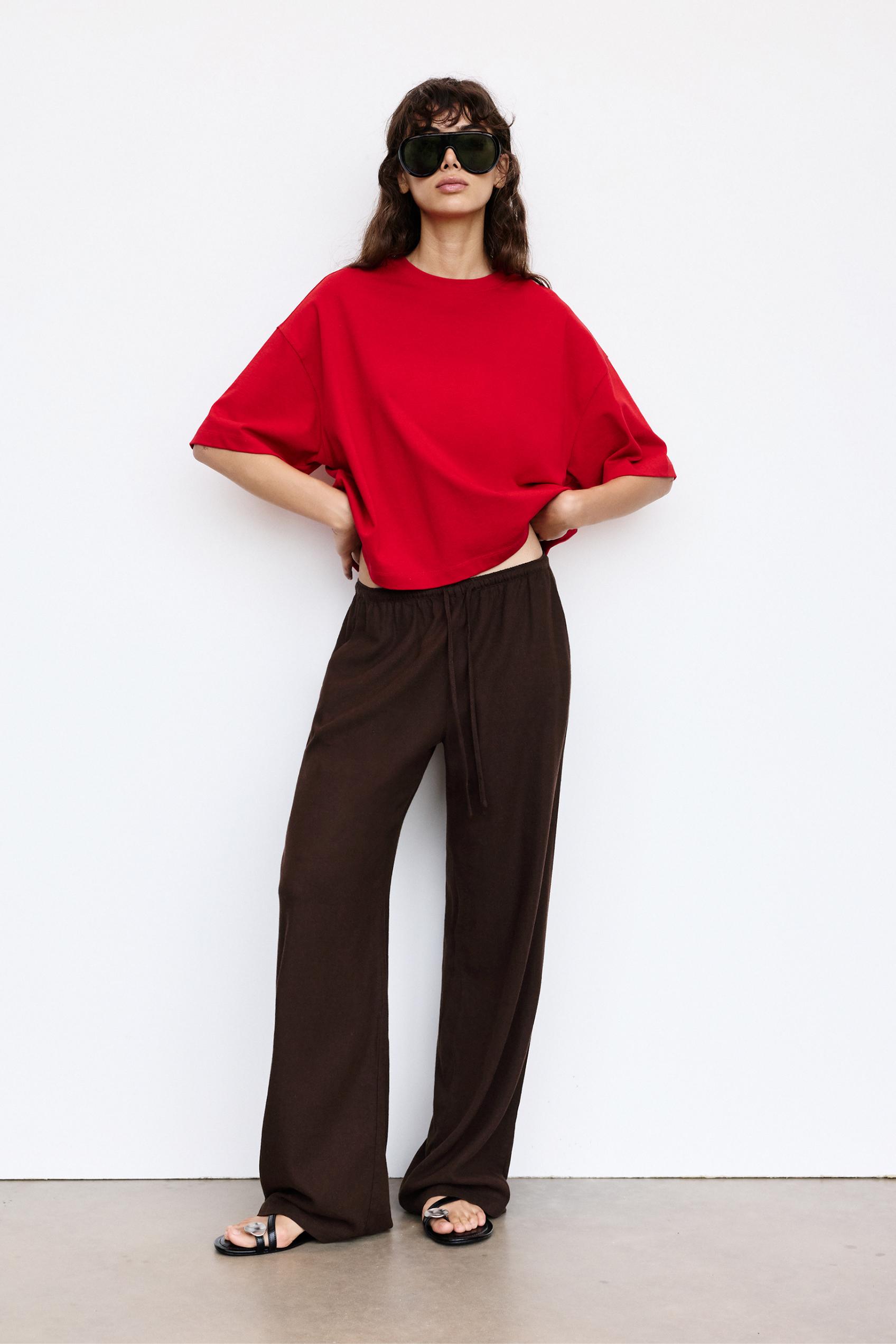 Flowy trousers with linen — Brown