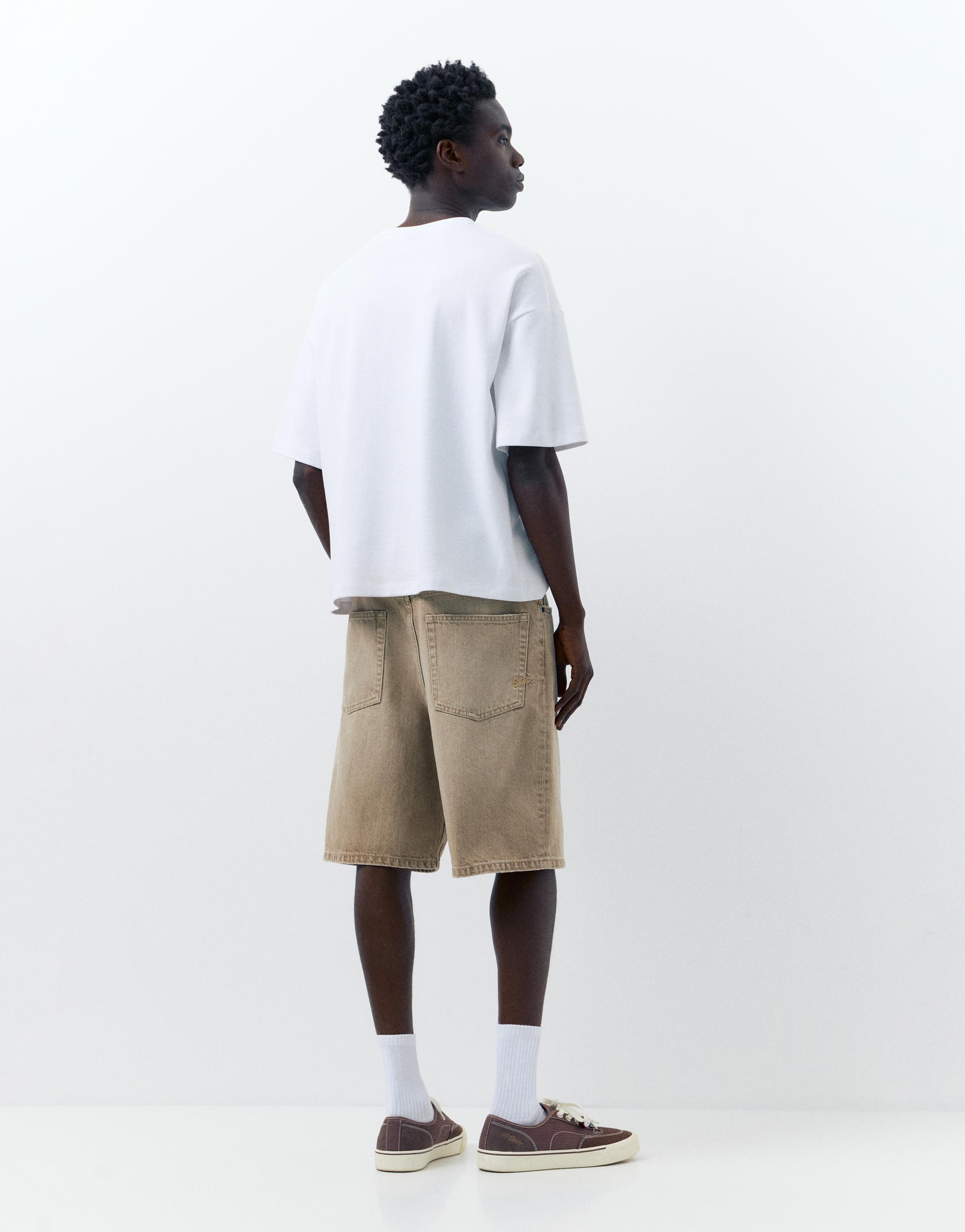 Baggy denim Bermuda shorts — Medium ecru