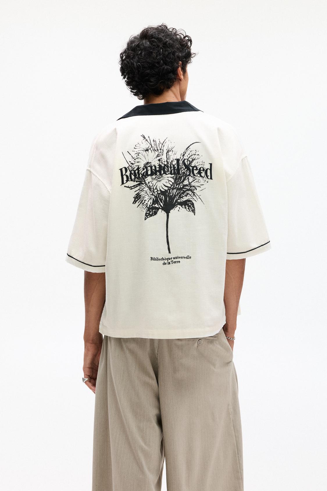 Camiseta Camisa Flores Hombre Pull And Bear Camisa Bowling Gráfico