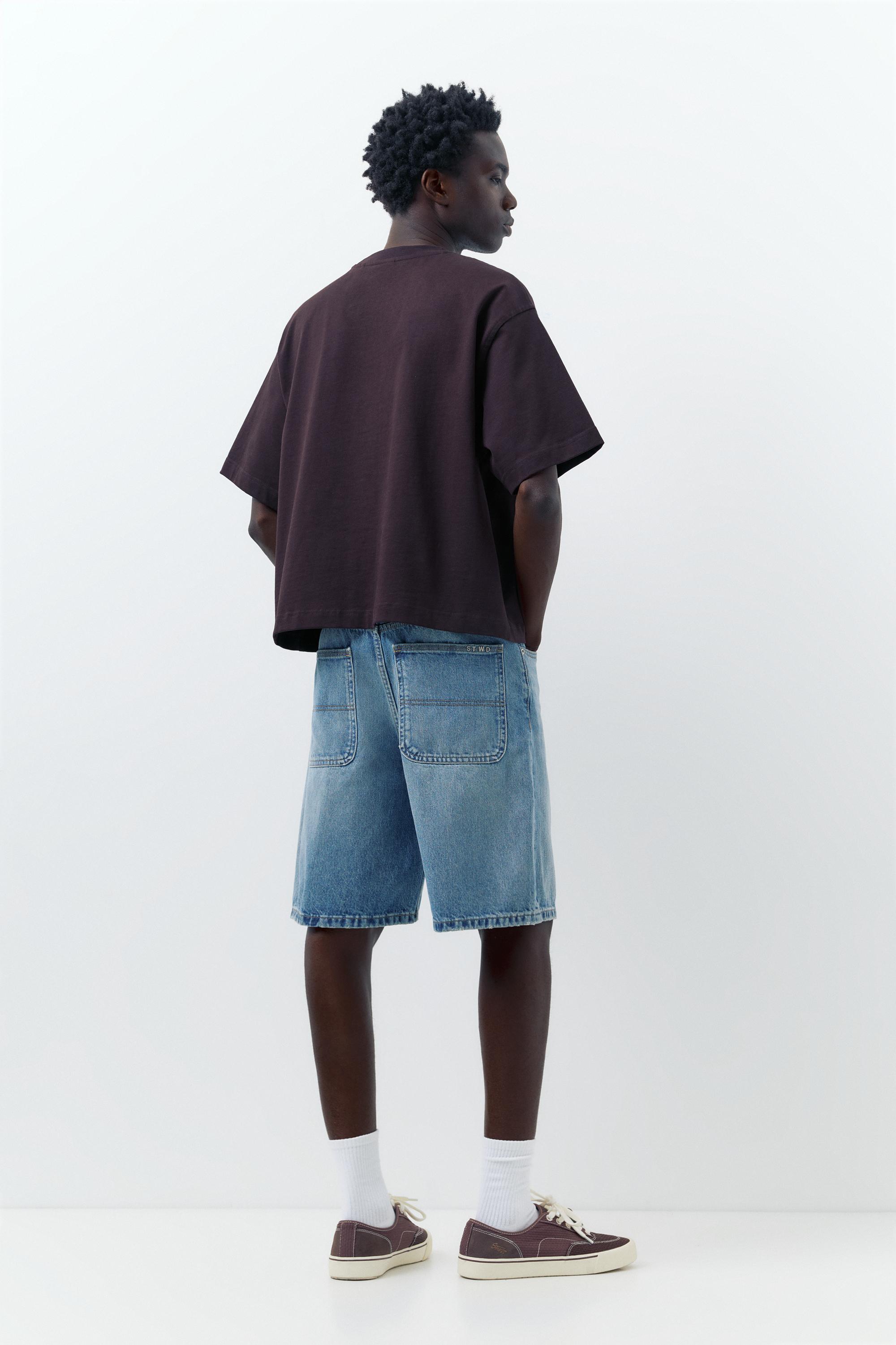 Baggy relaxed fit denim Bermuda shorts — Greenish blue