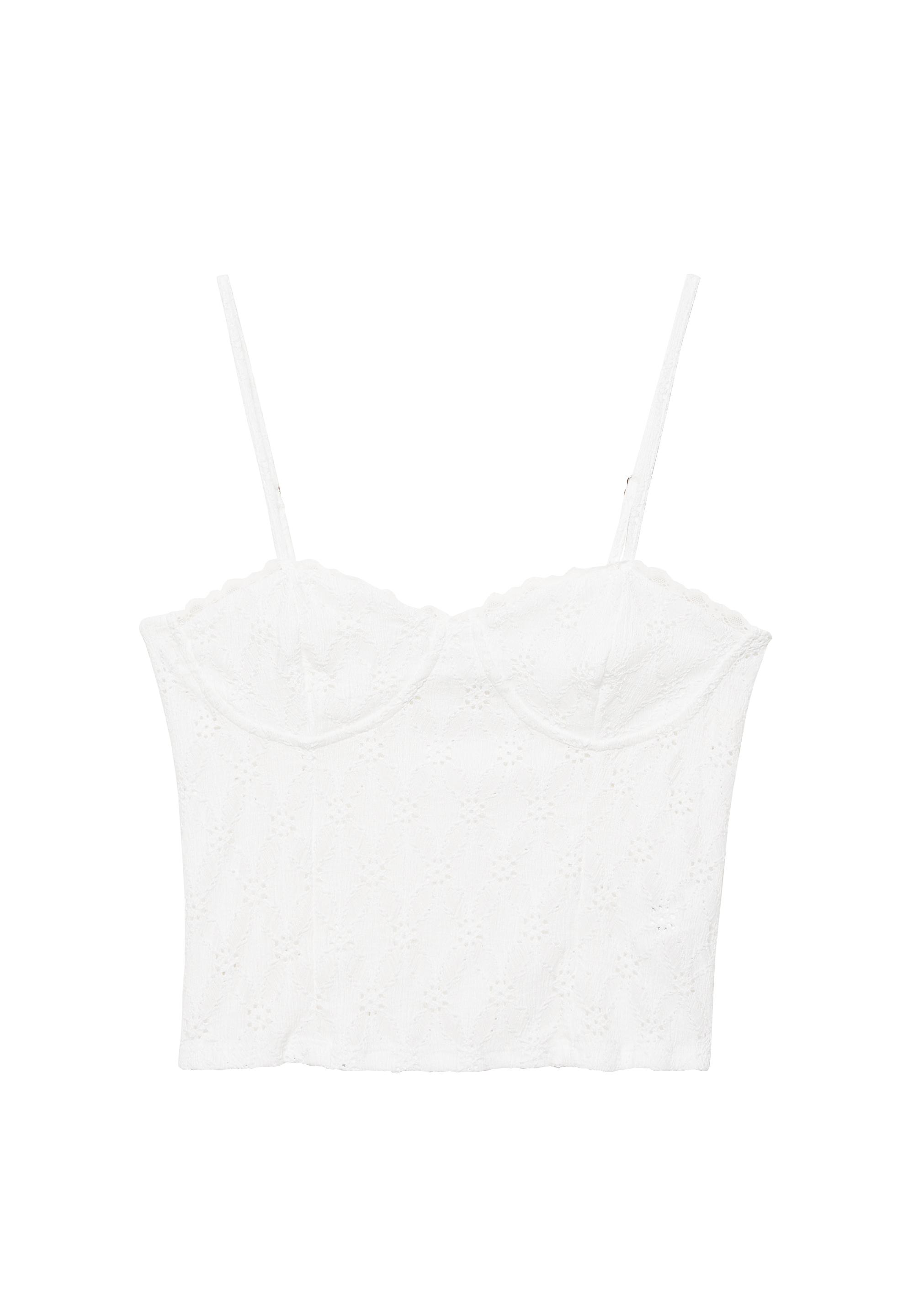Swiss embroidered strappy corsetry-inspired top — White