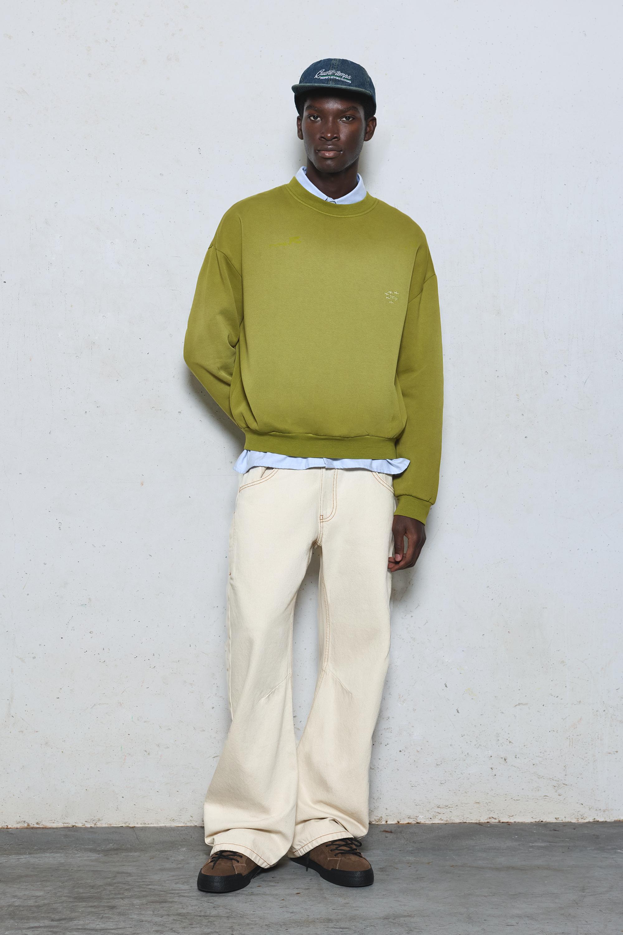 Embroidered washed-effect sweatshirt — Khaki