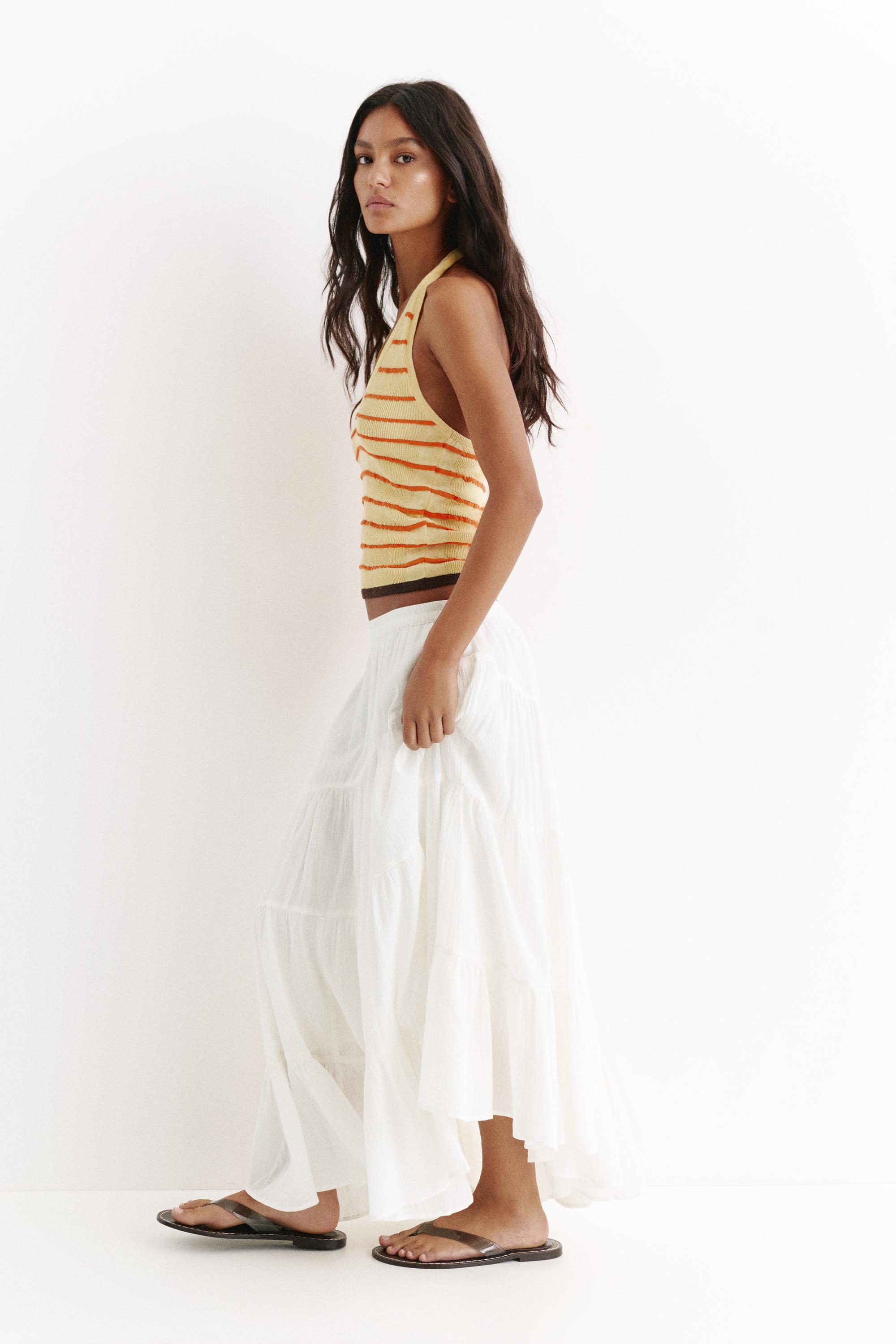 White asymmetric midi skirt — White