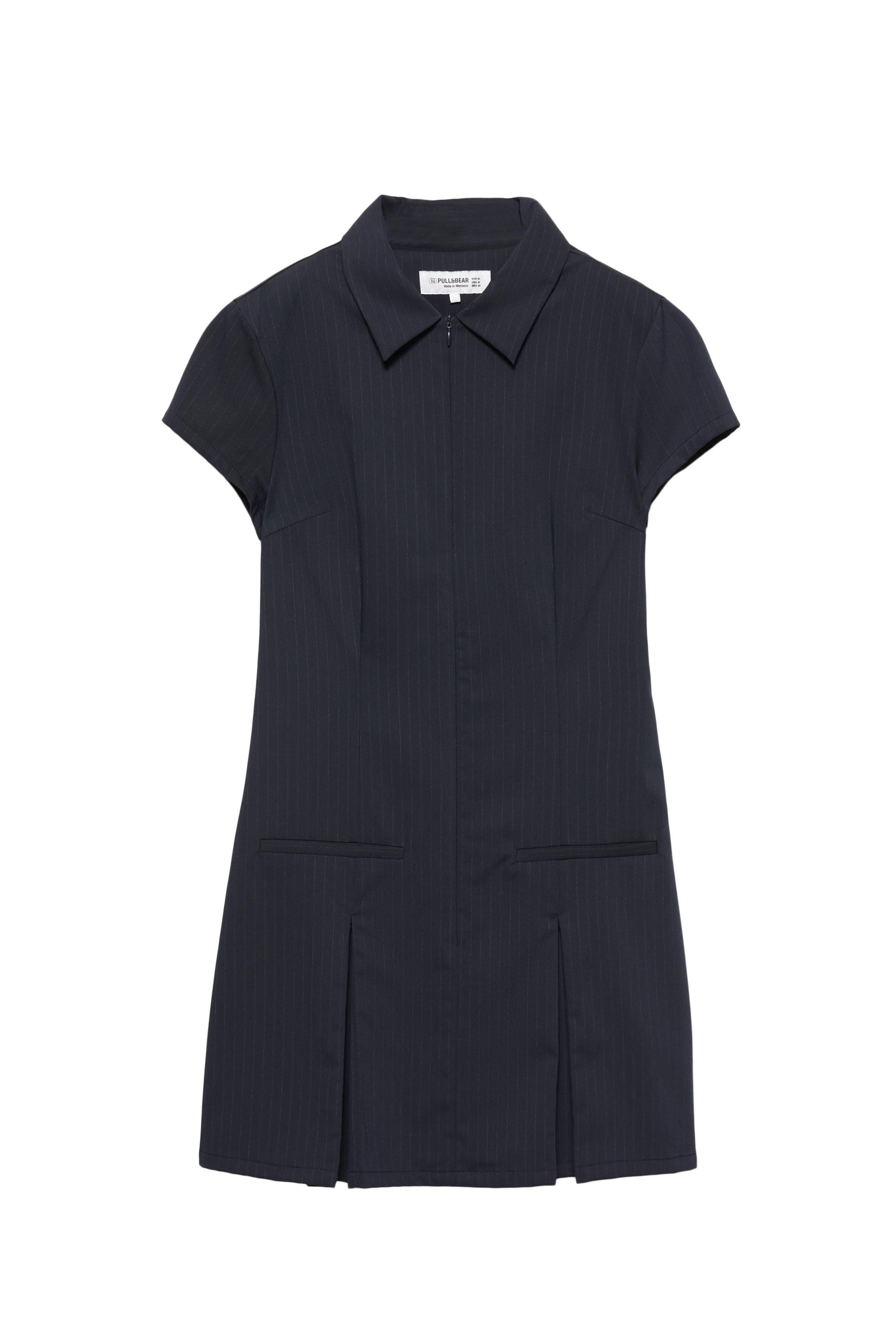 İnce çizgili pilili kısa elbise - Görsel 2