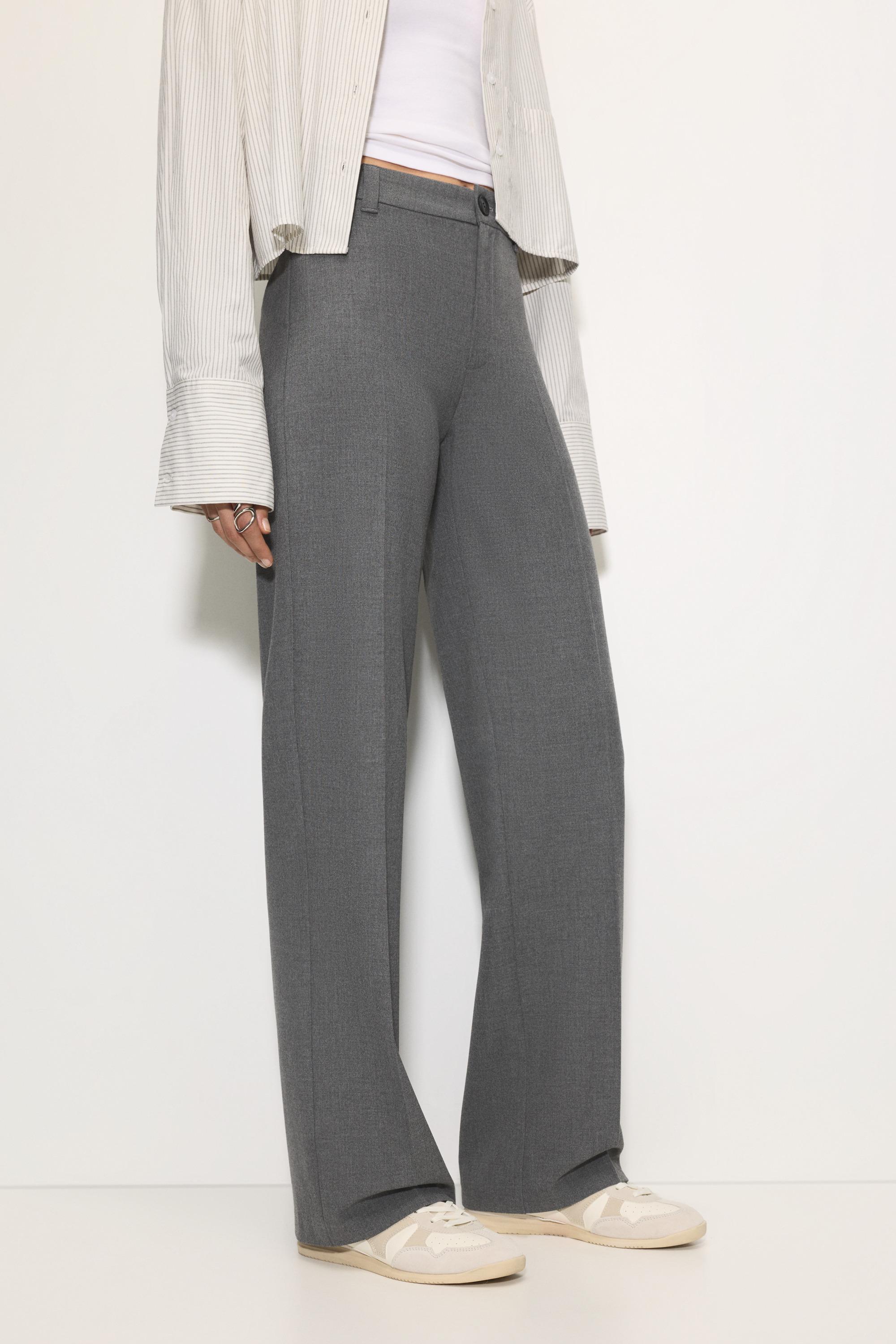 Smart high-waist straight-leg trousers — Grey