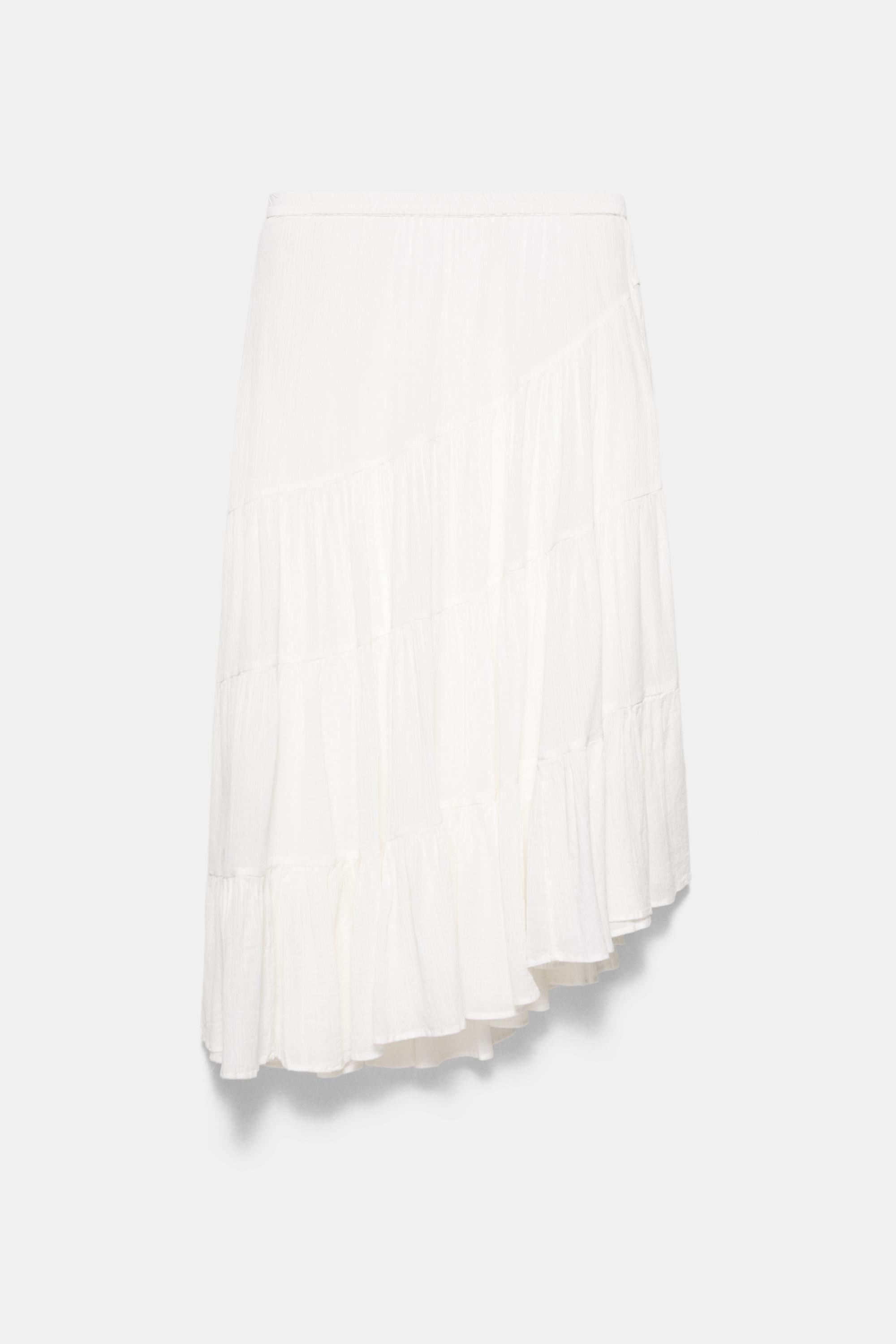 White asymmetric midi skirt