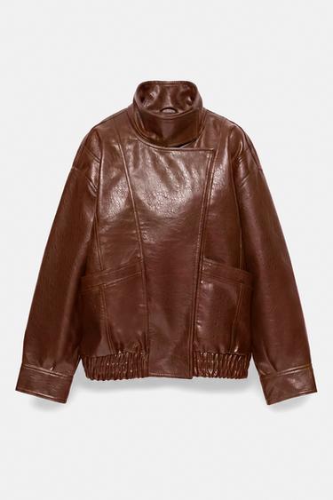 Leather effect high neck jacket — Whisky 8