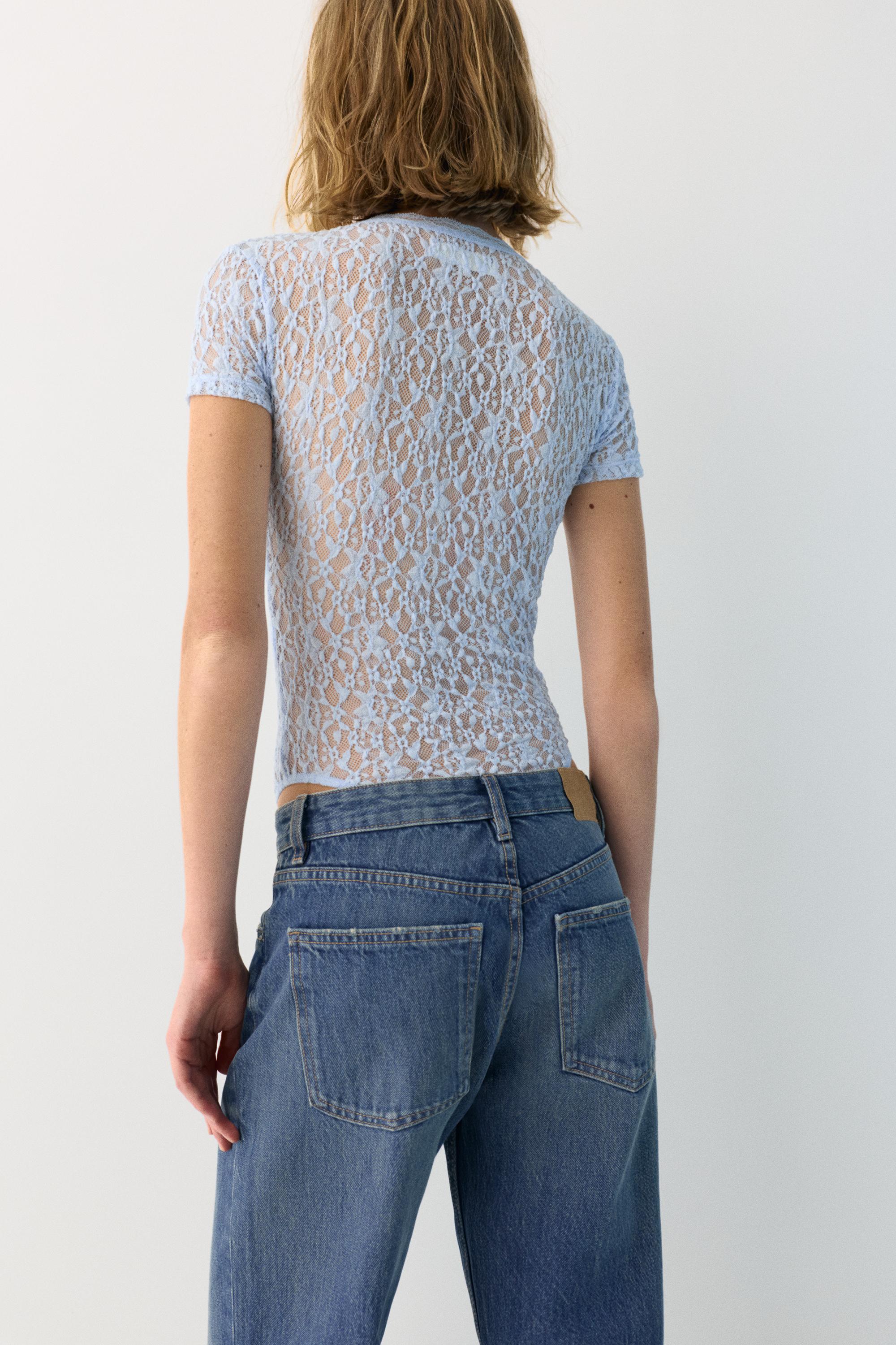 Short sleeve lace bodysuit — Sky blue