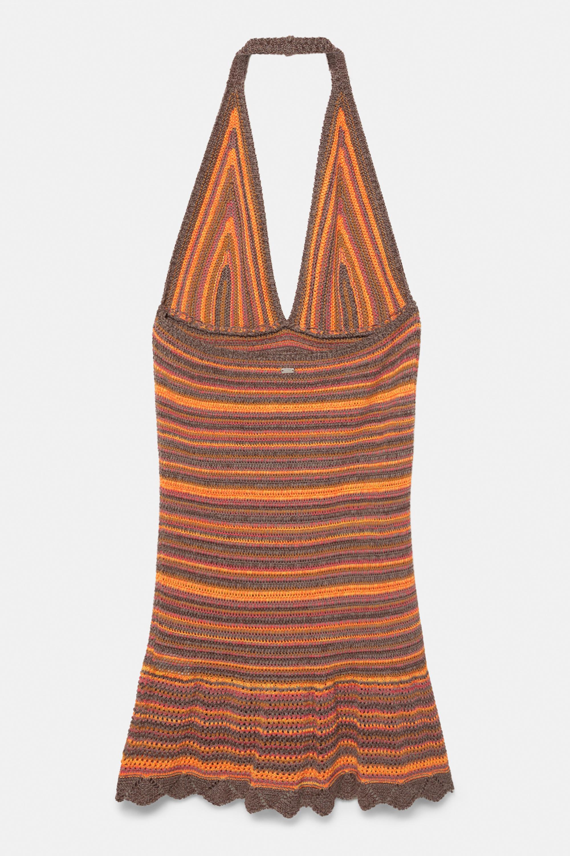 Short striped crochet dress — Orange