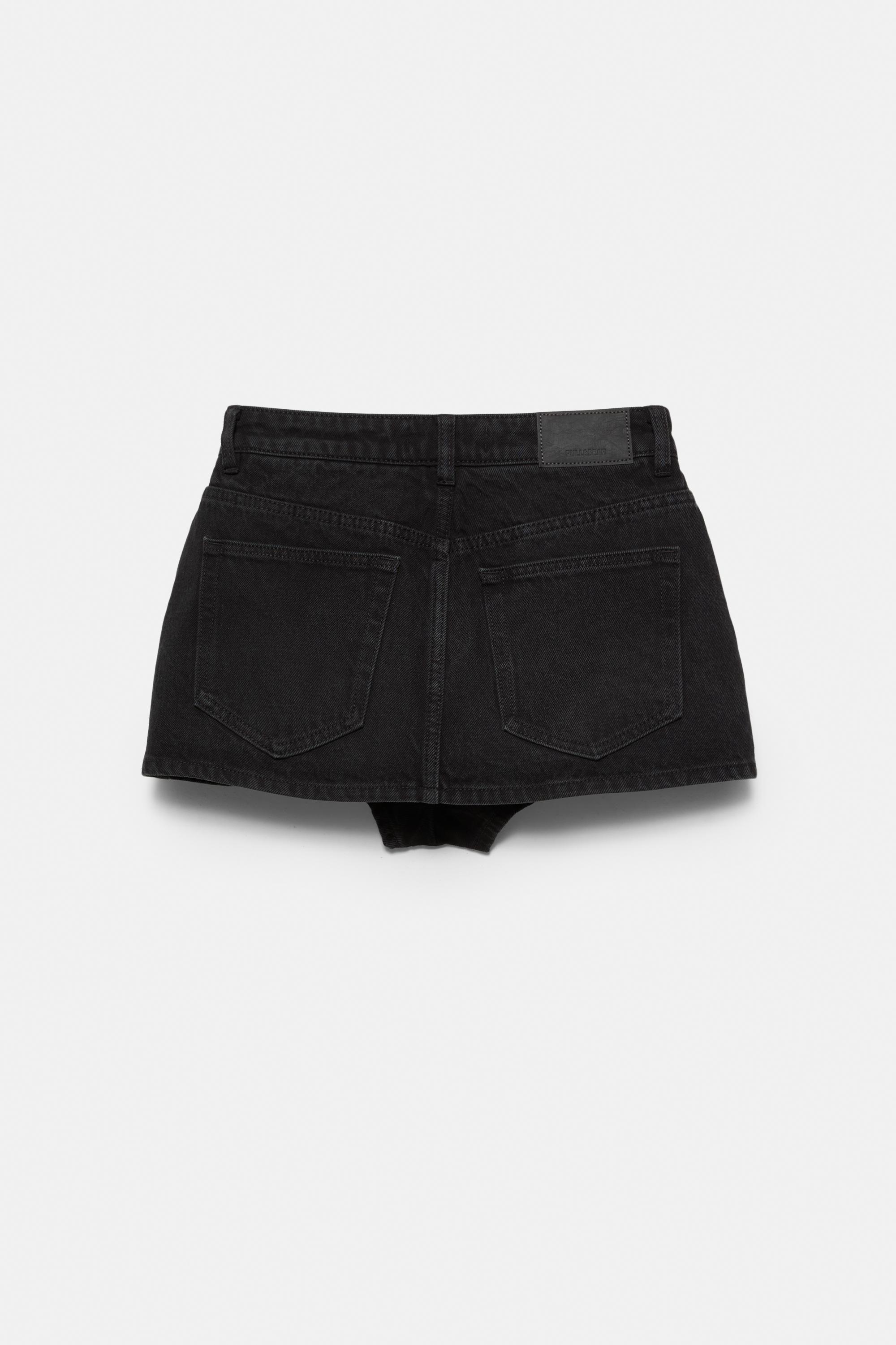 Cross-waist denim skort — Black