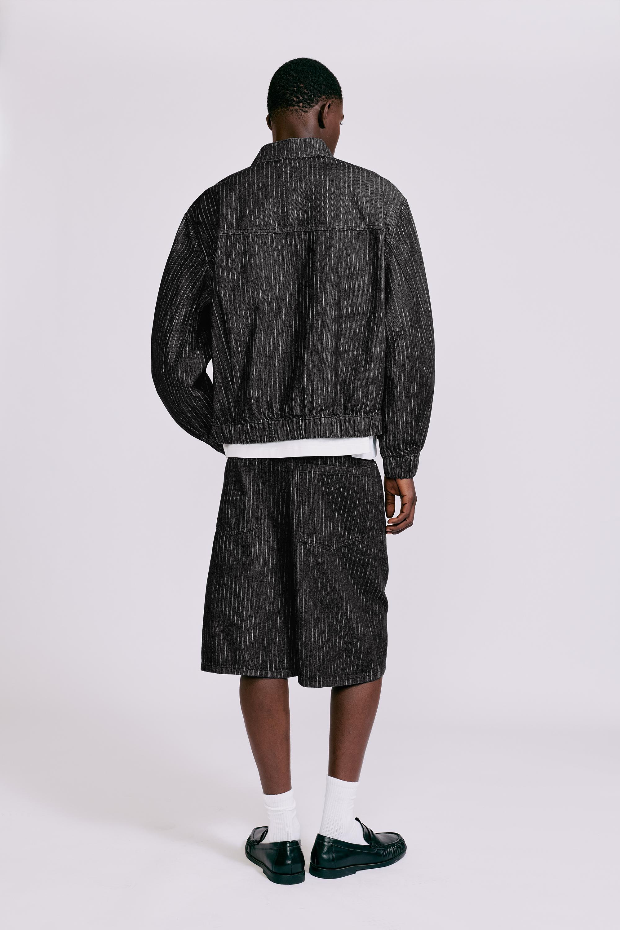 Striped denim jacket — Black