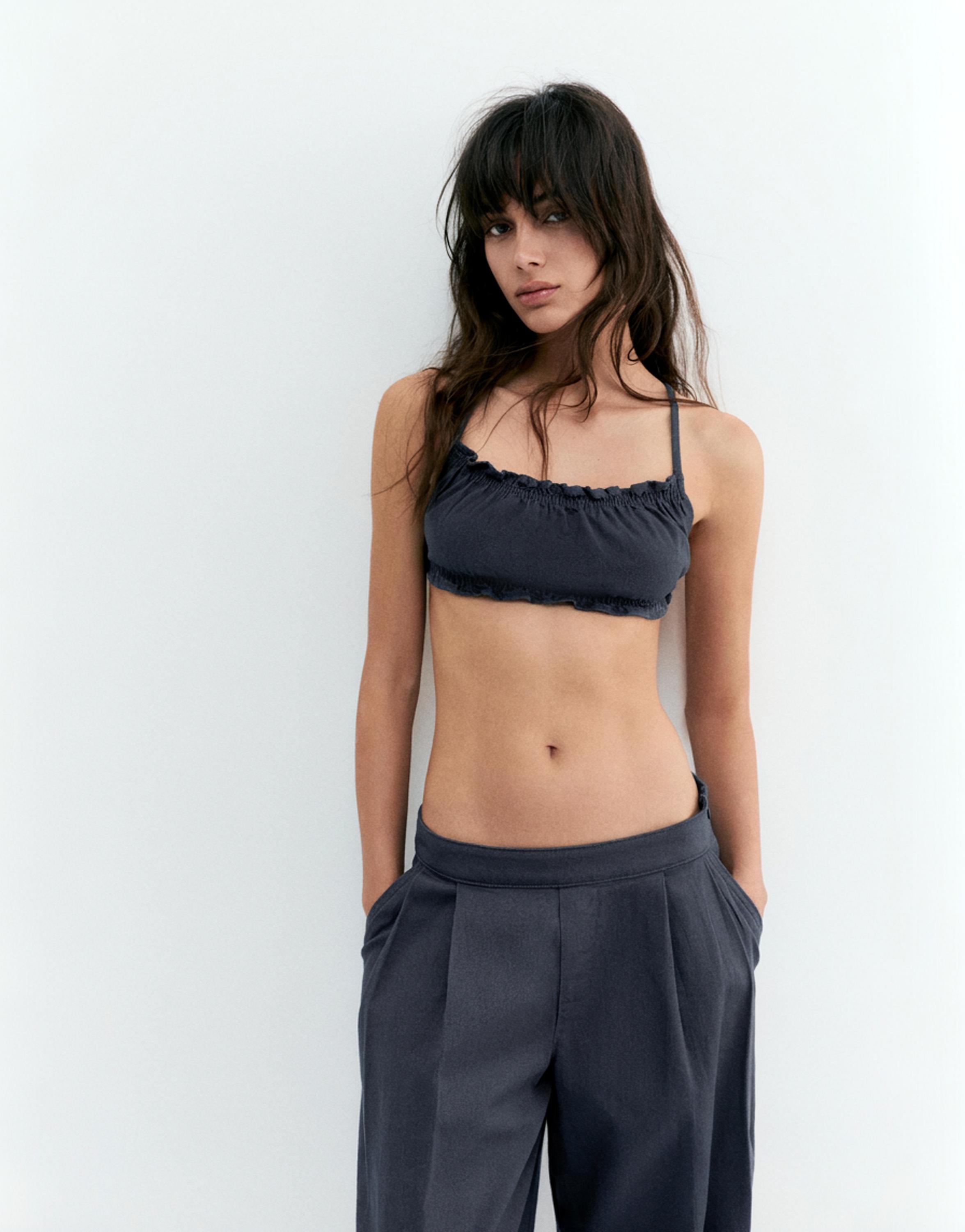 Gathered strappy top — Grey blue