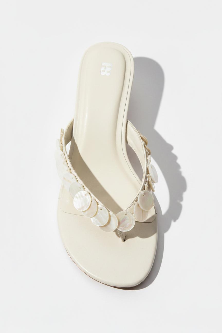 Beaded heeled sandals — Ecru