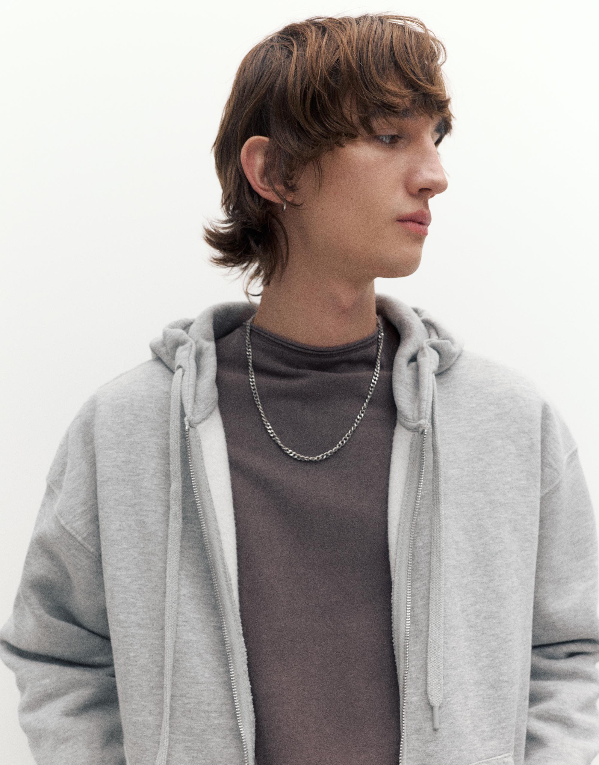 Basic kapüşonlu fermuarlı sweatshirt - Görsel 7