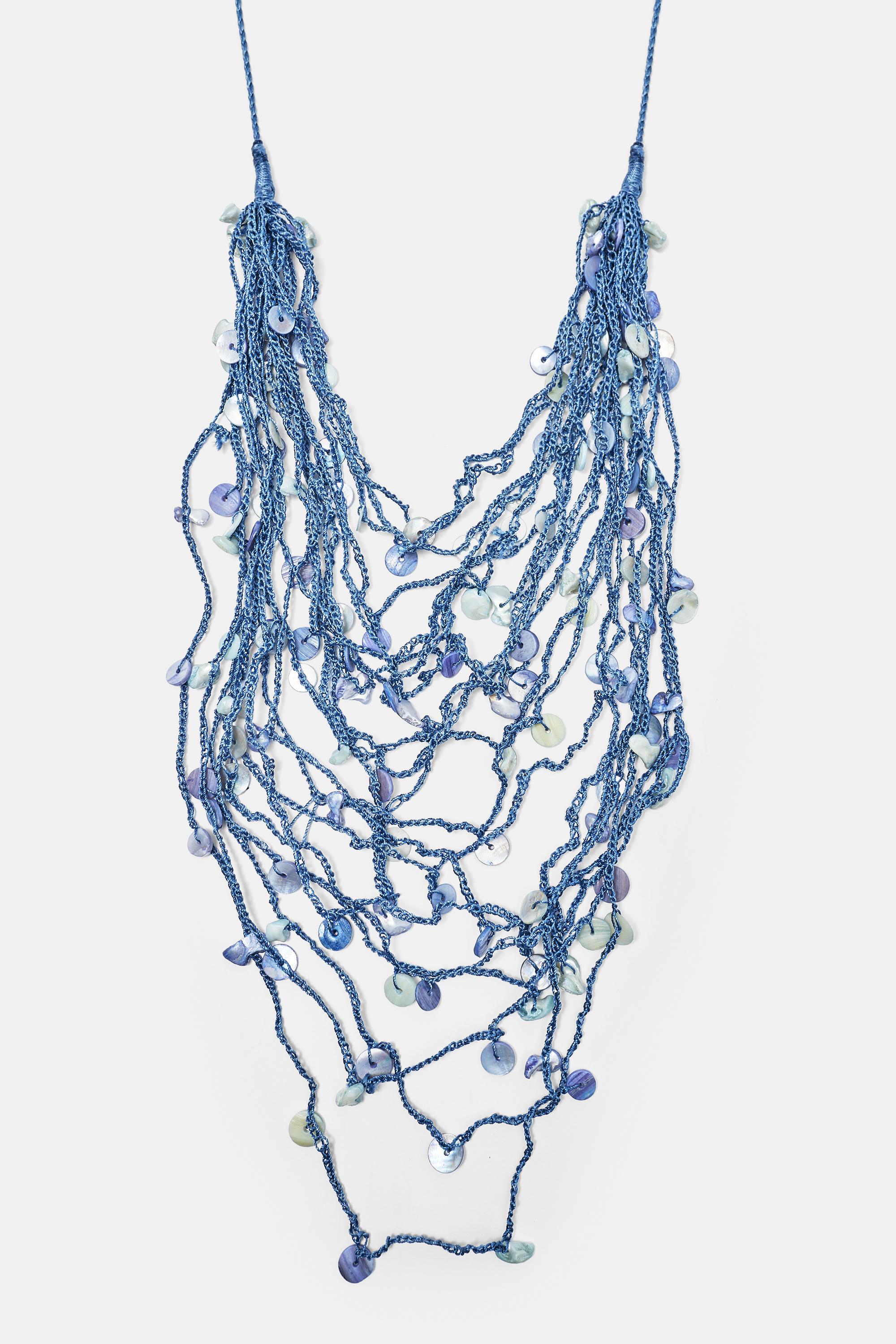 Mother-of-pearl-effect multi-strand necklace — Blue