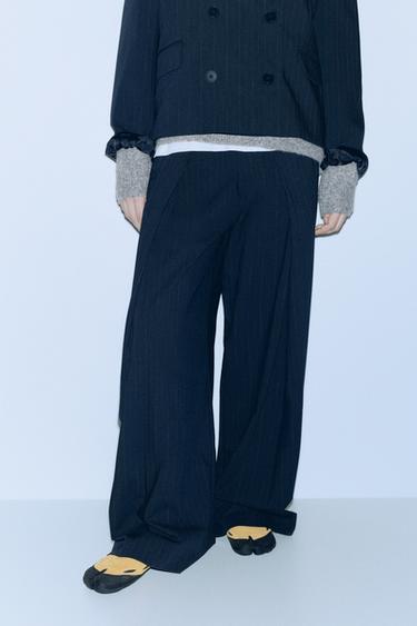 Wide-leg pinstripe trousers — Dark navy 1