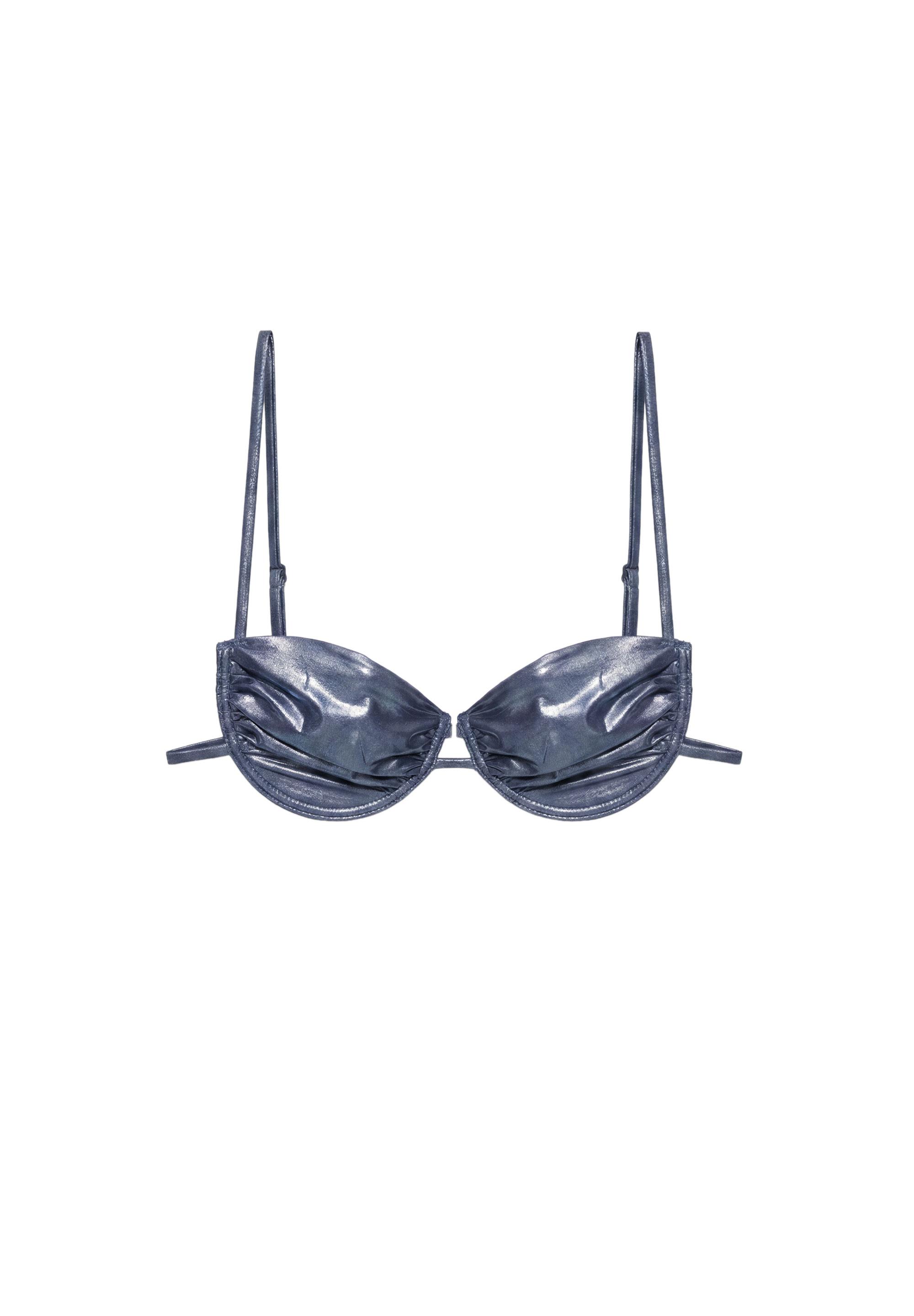 Draped balconette bikini top — Blue