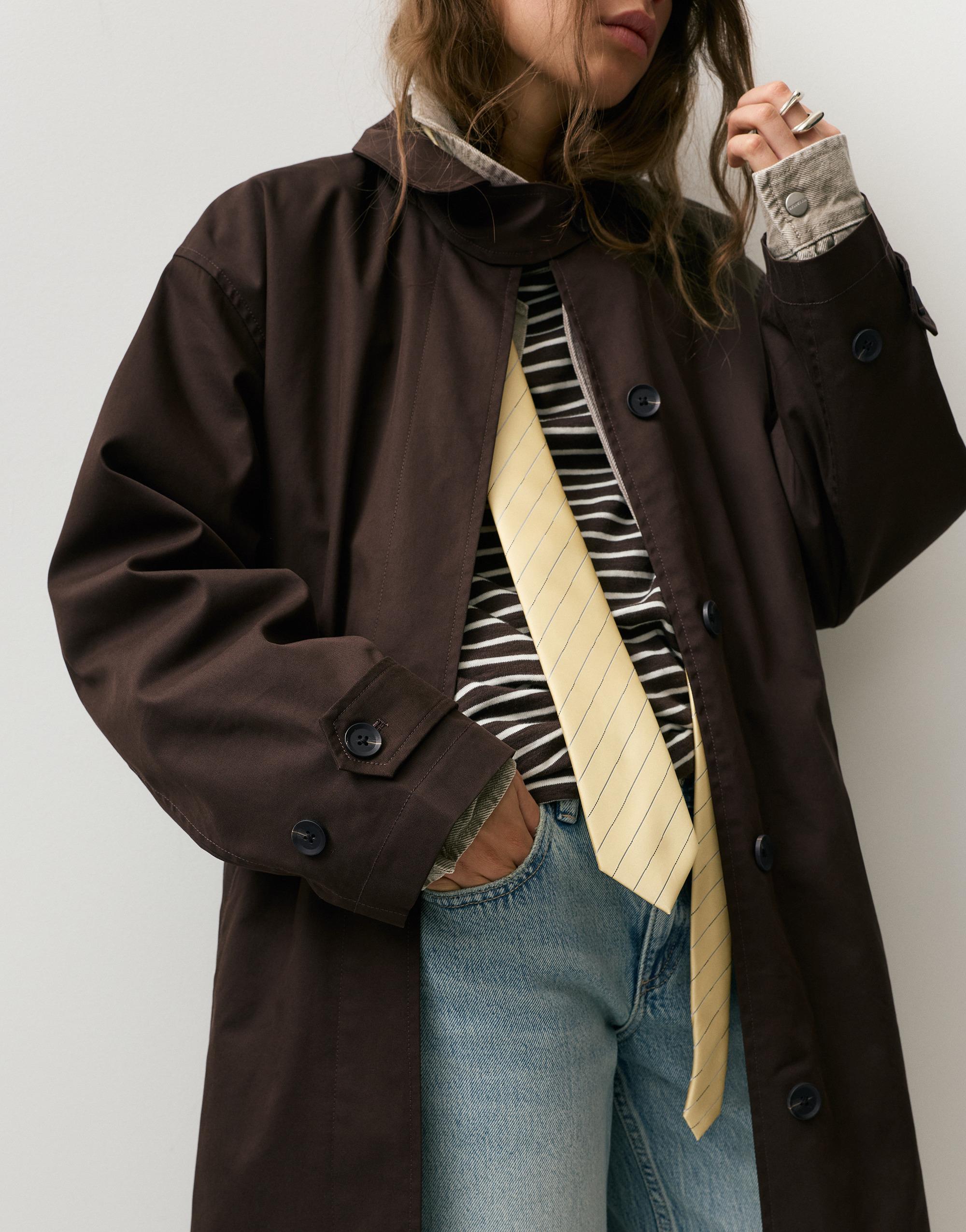 Kahverengi oversize trençkot - Görsel 11