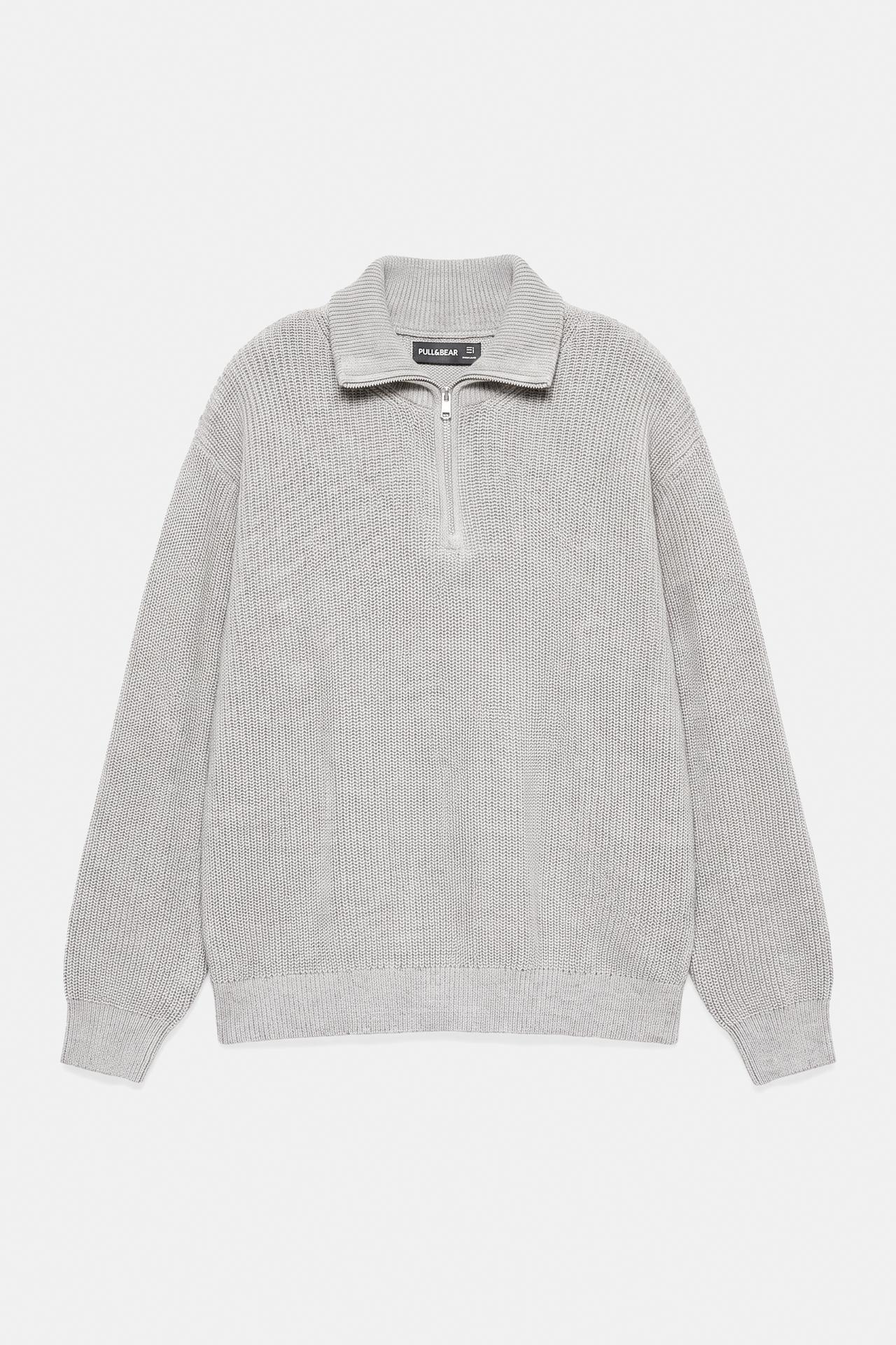 Quarter-zip jumper — Grey marl