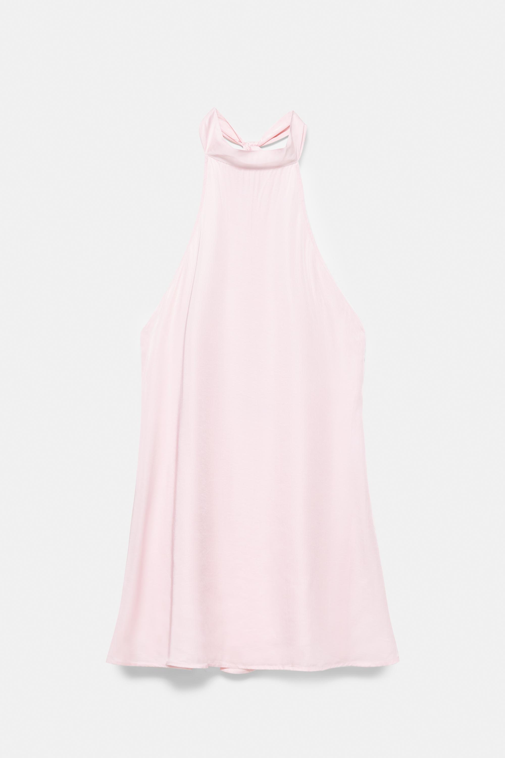 Short satin halter dress — Pastel pink