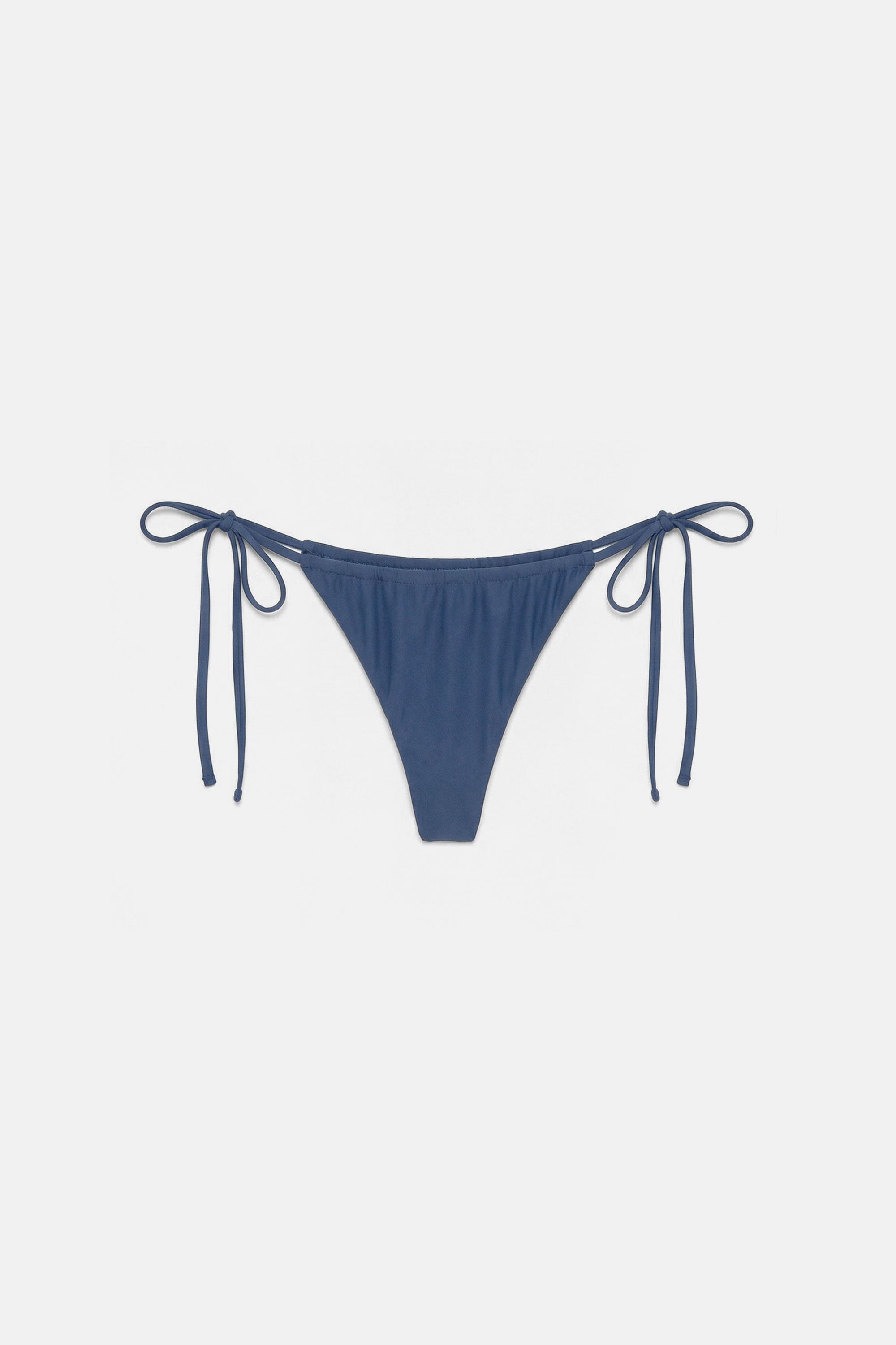 Gathered thong bikini bottoms — Blue
