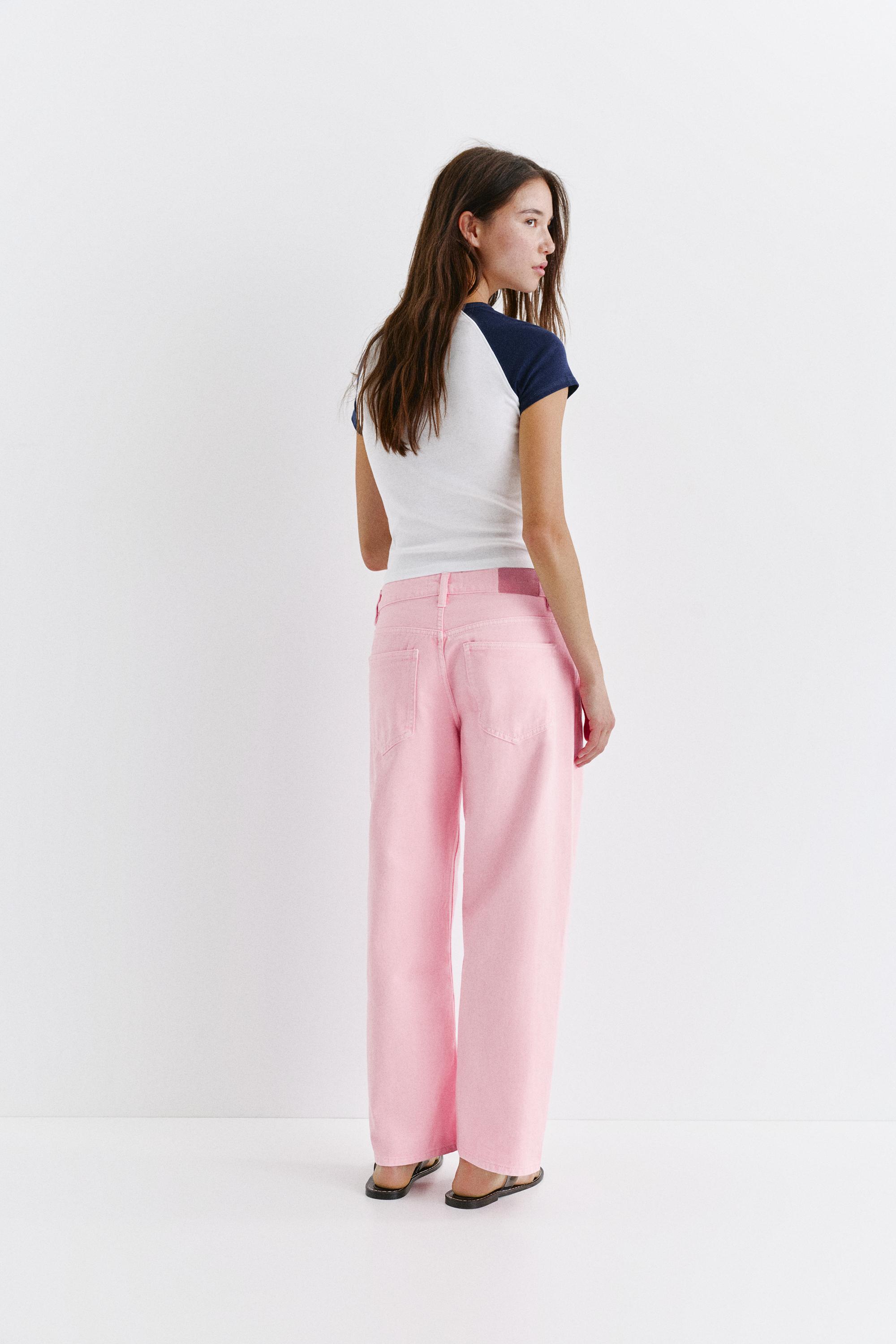 Pink low-rise barrel jeans — Pink