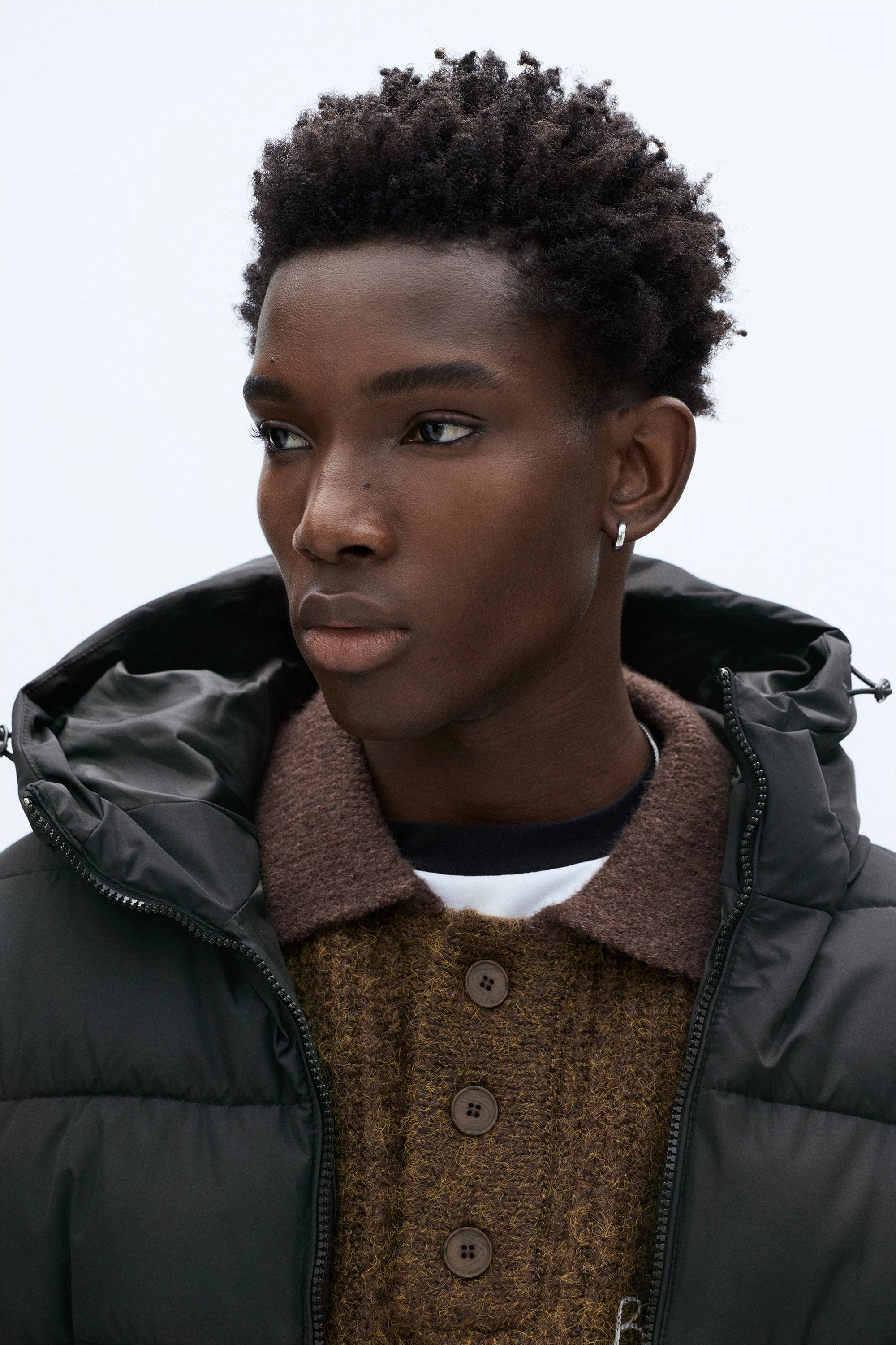 Lightweight puffer jacket with hood — Black