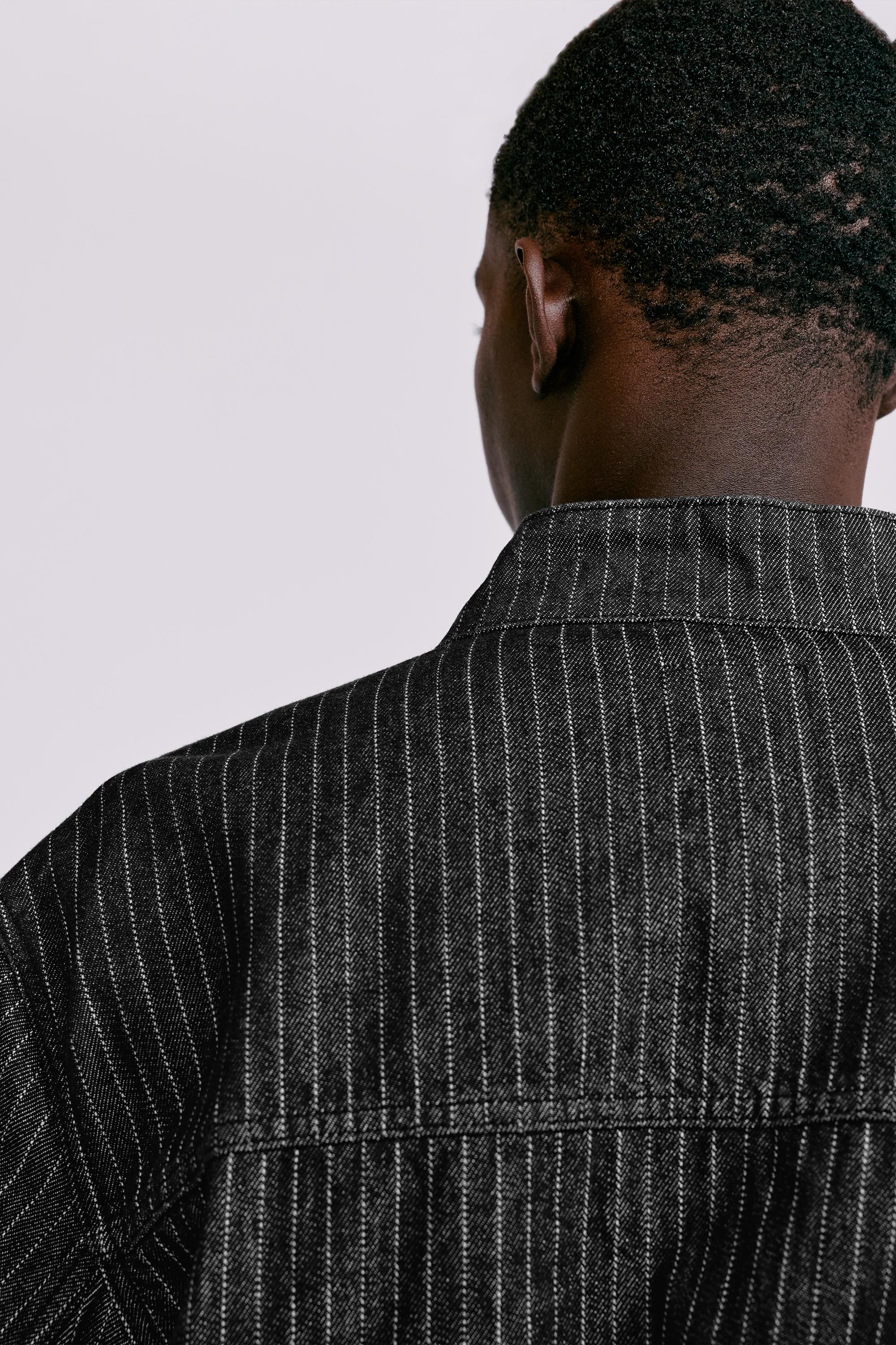Striped denim jacket — Black