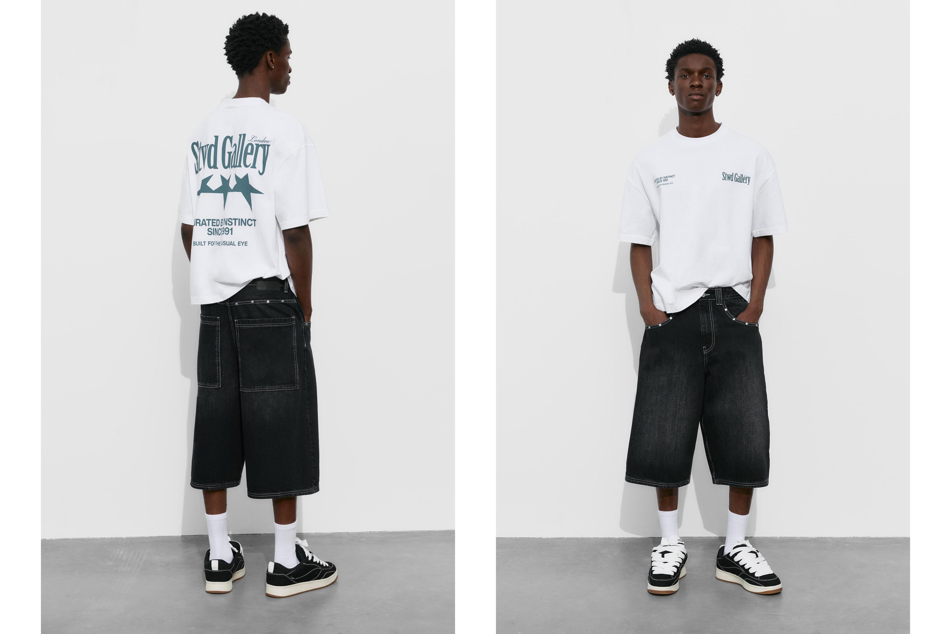 STWD studded jorts — Faded black