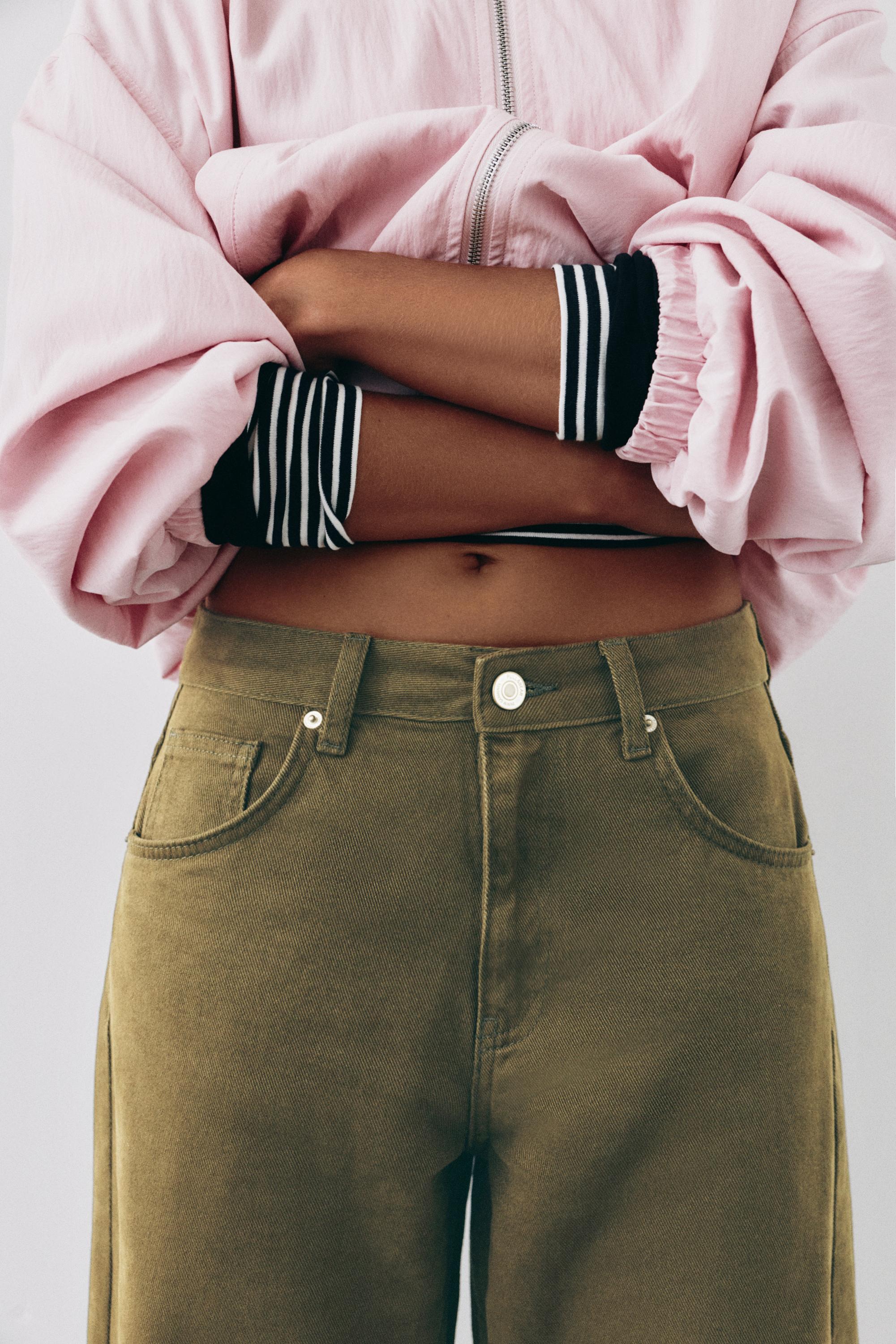 Low-rise barrel jeans — Khaki