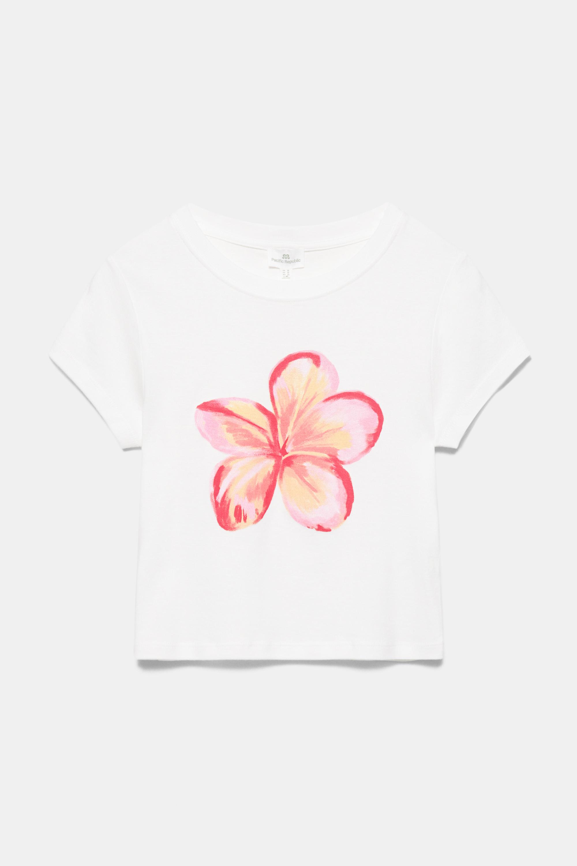 Çiçek grafik baskılı t-shirt - Görsel 5