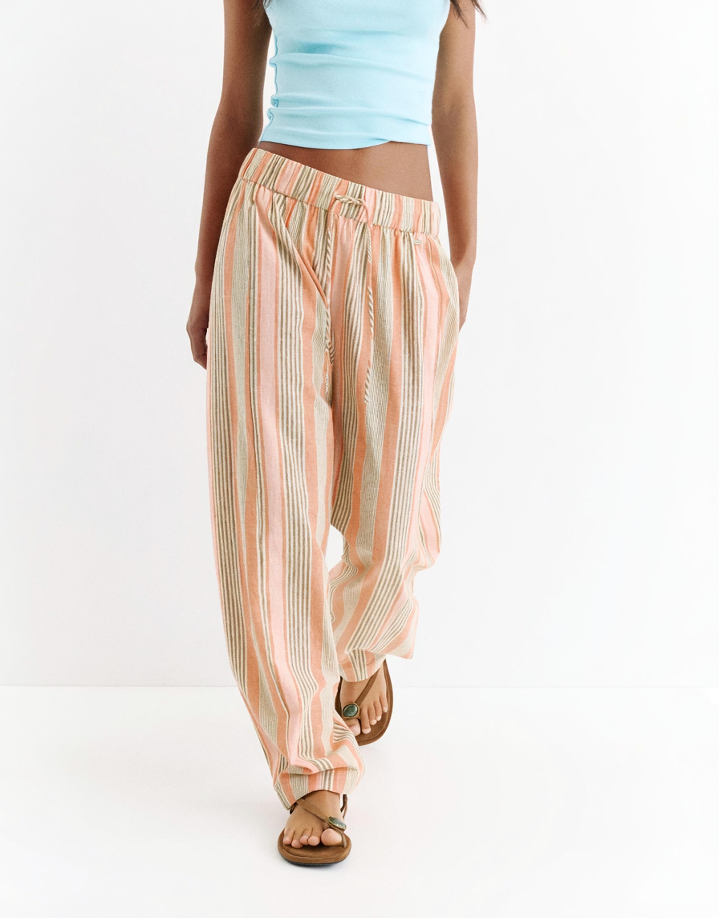 Striped barrel trousers — Salmon