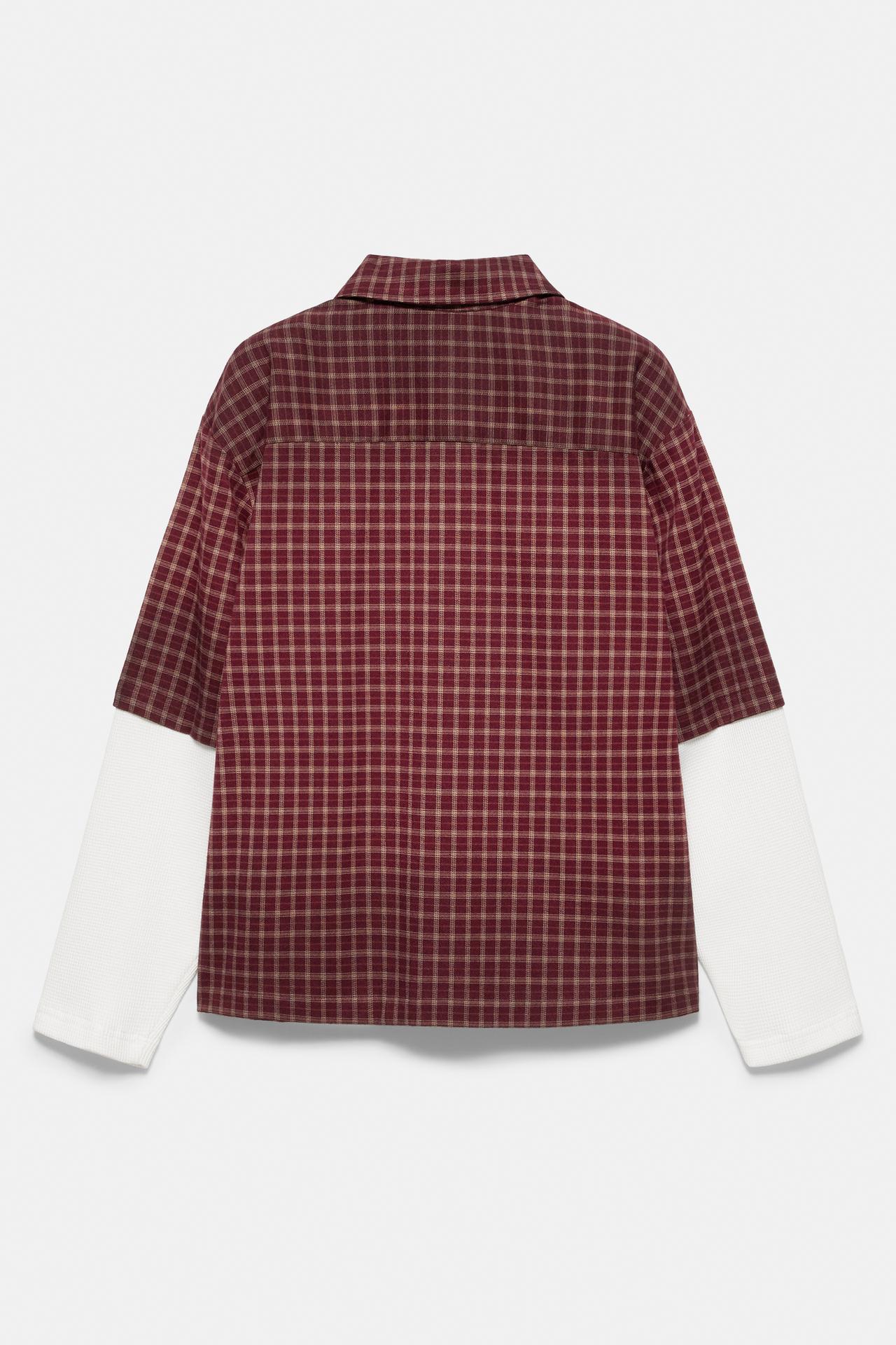 Double sleeve waffle-knit shirt — Burgundy