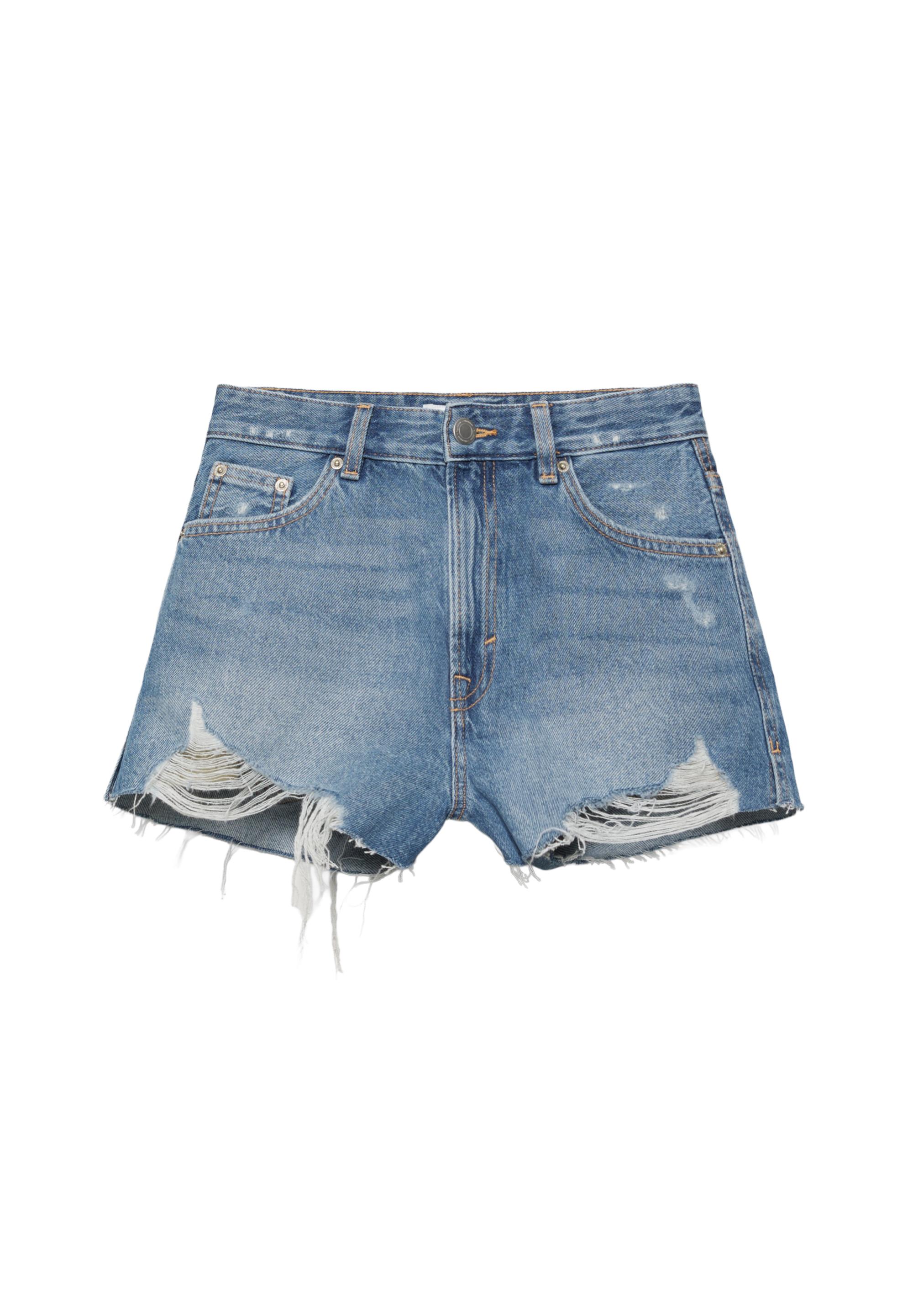 Mom fit ripped denim shorts — Medium blue