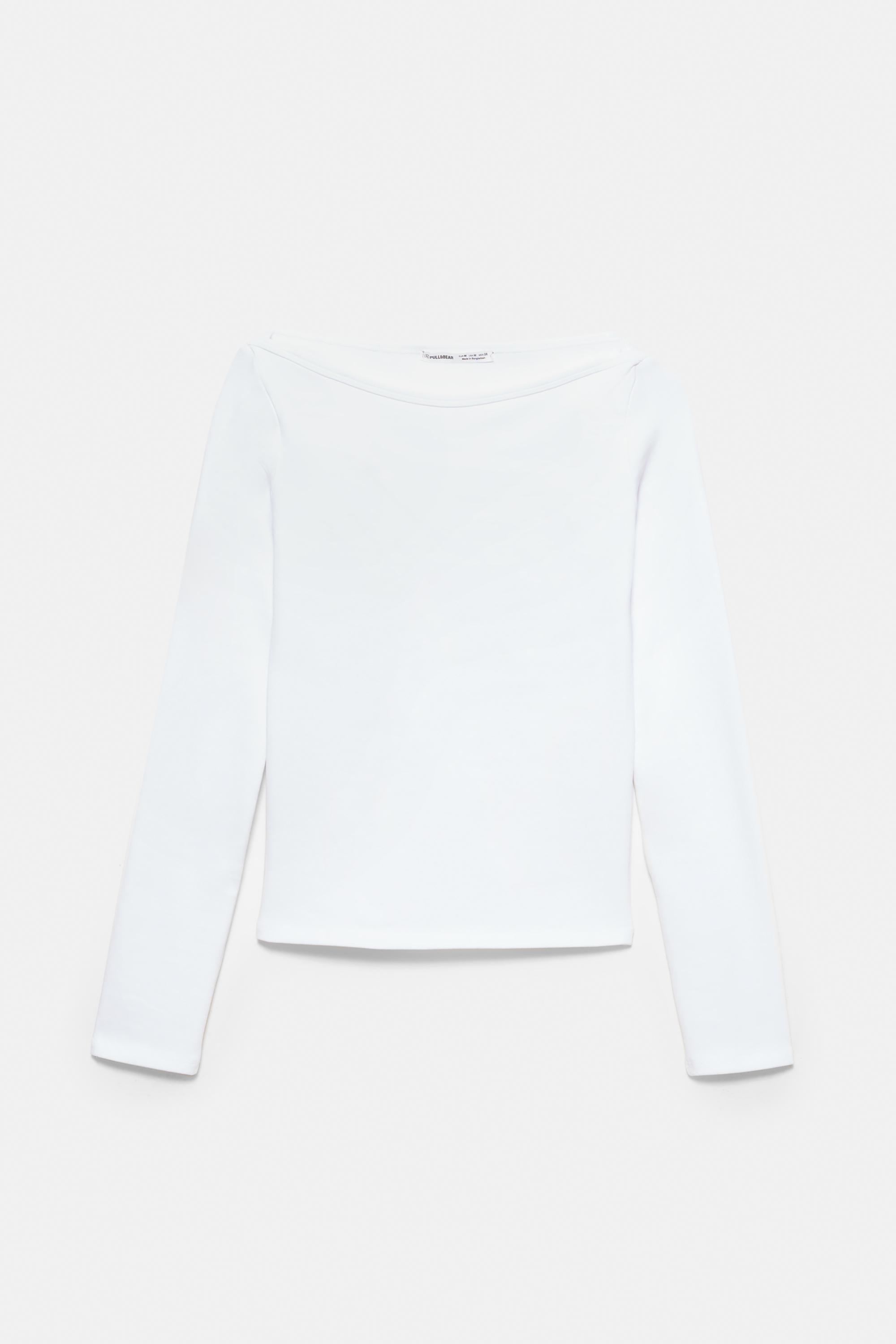 Long sleeve boat neck T-shirt — White