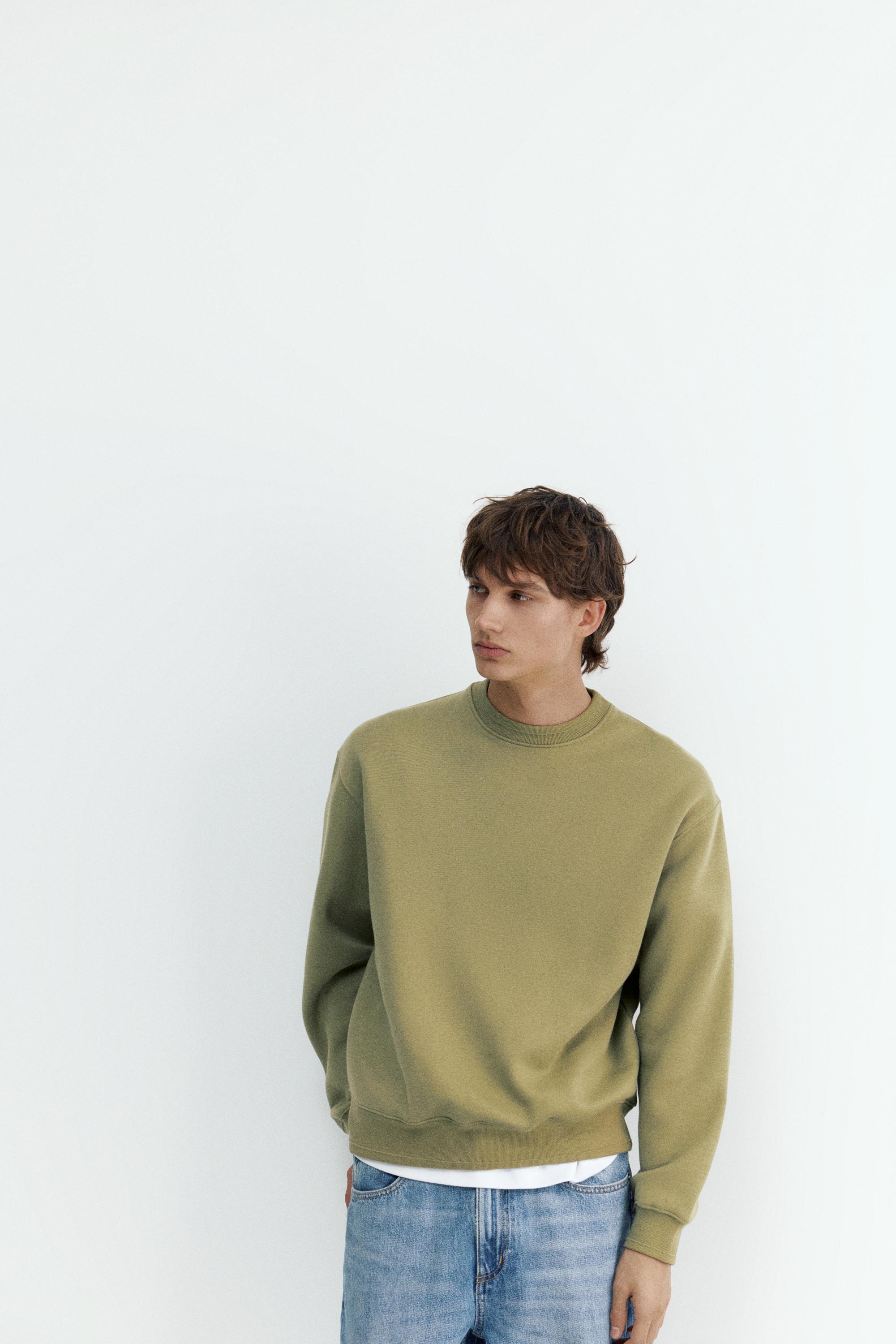 Relaxed fit round neck sweatshirt — Olive