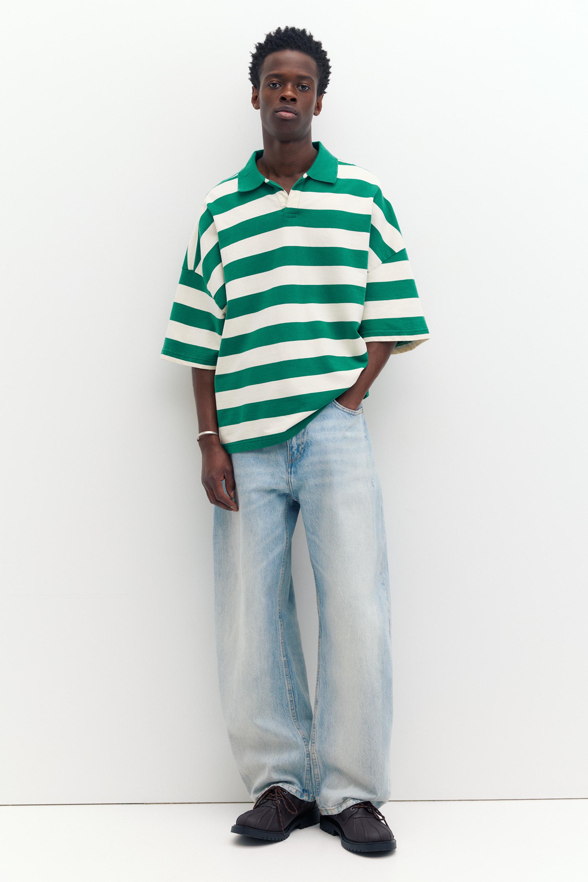 Çizgili boxy polo t-shirt - Görsel 4