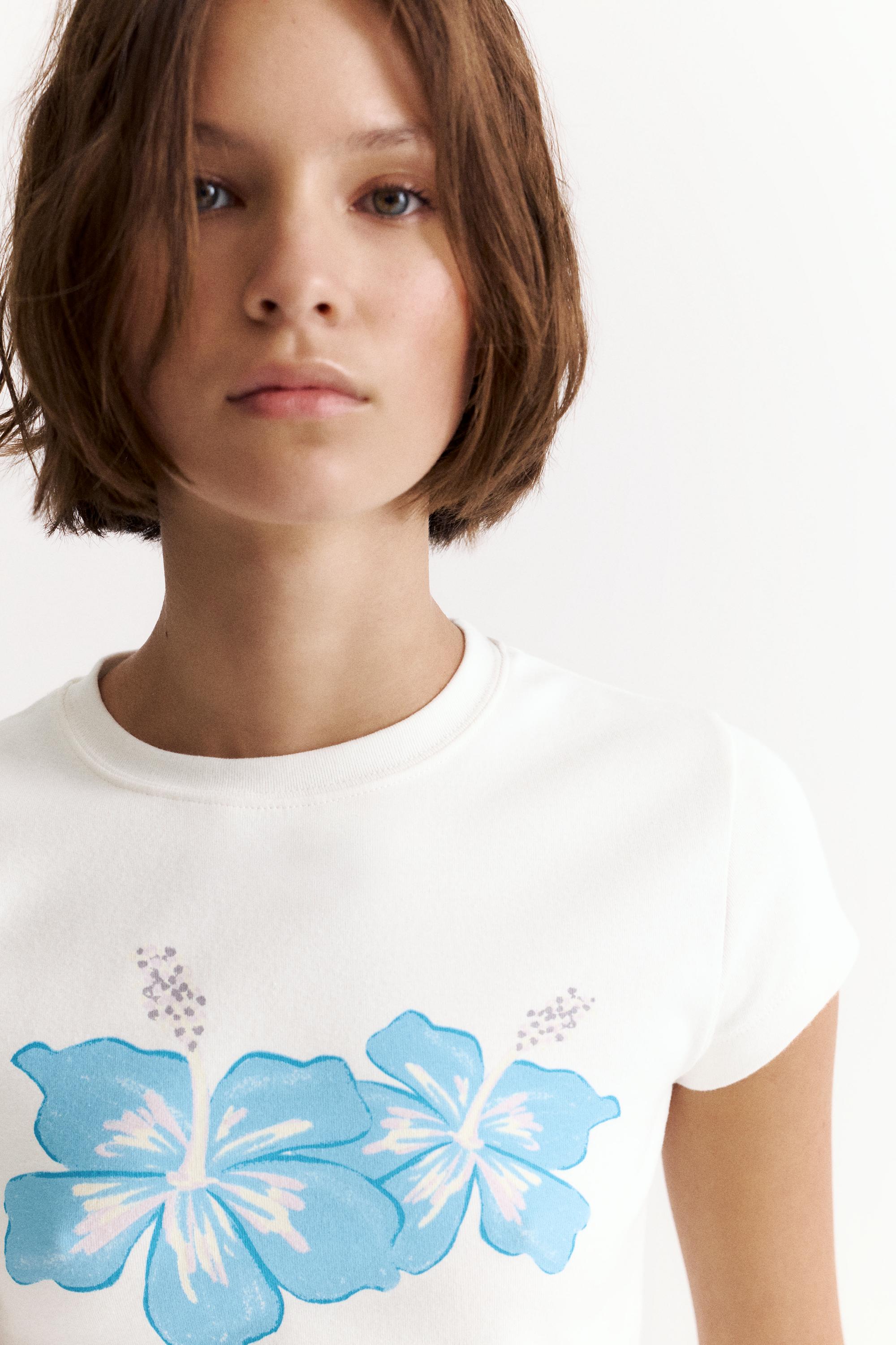 Hibiscus floral T-shirt — White