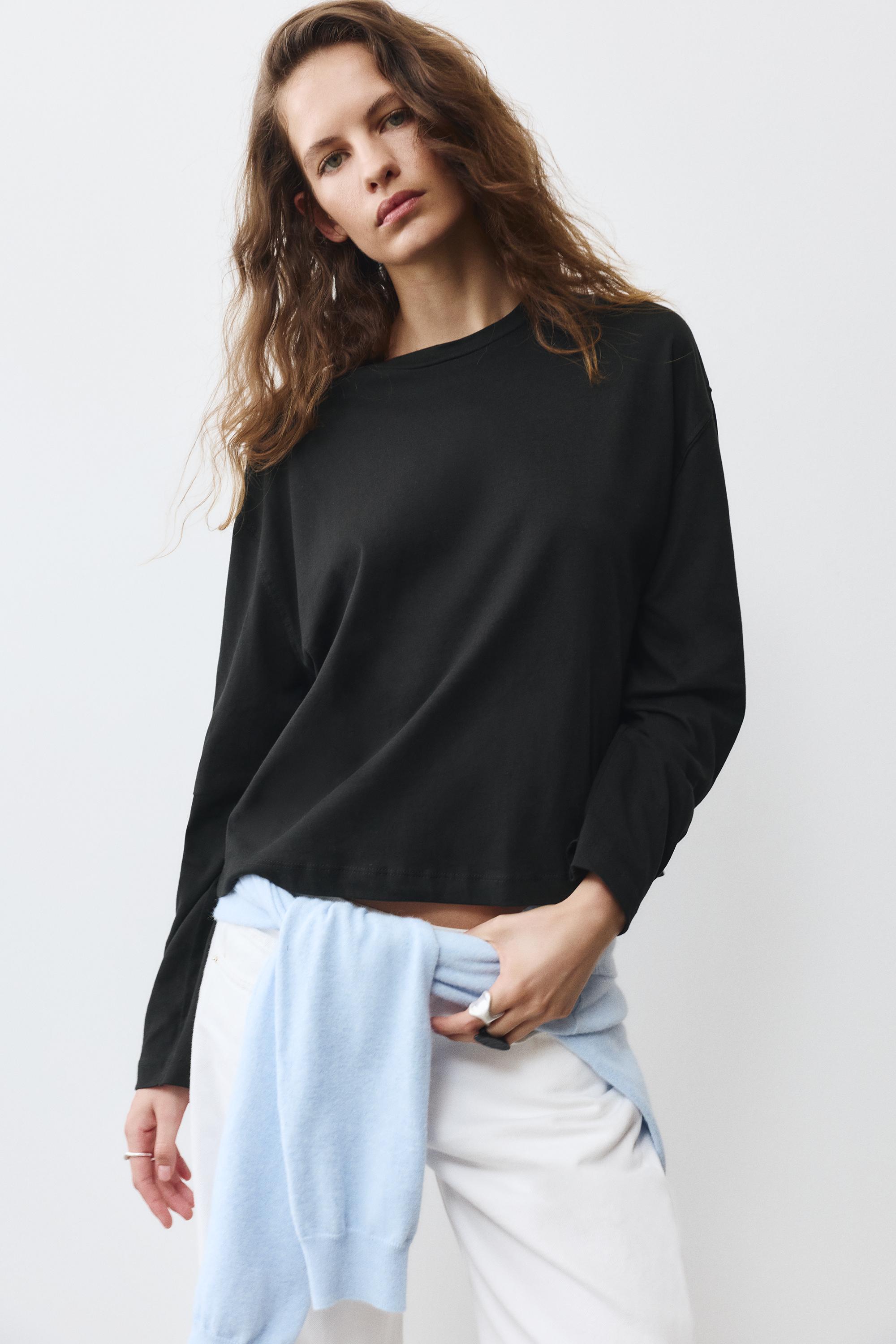 Boxy-fit long sleeve T-shirt — Black