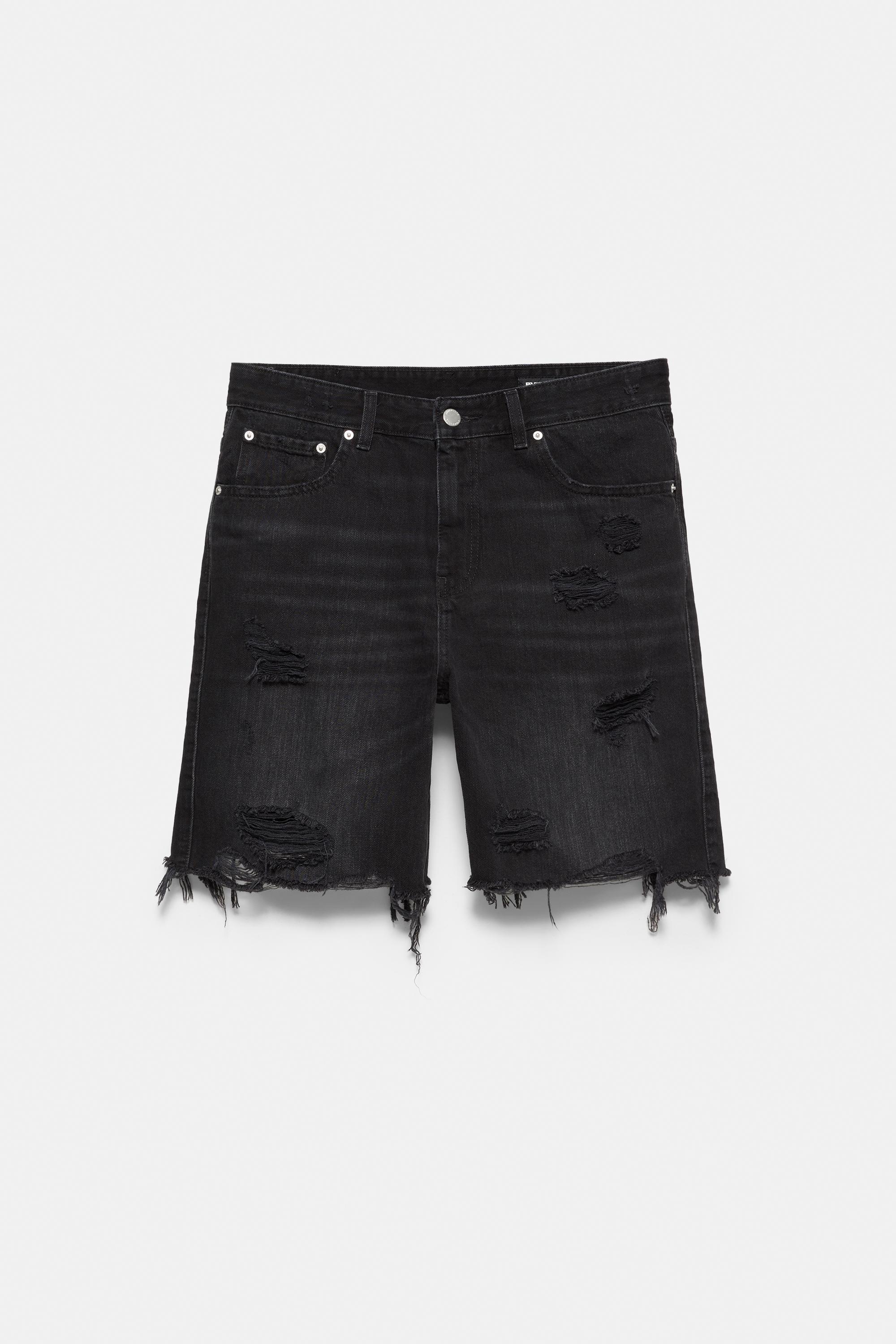 Straight-leg denim Bermuda shorts — Faded black